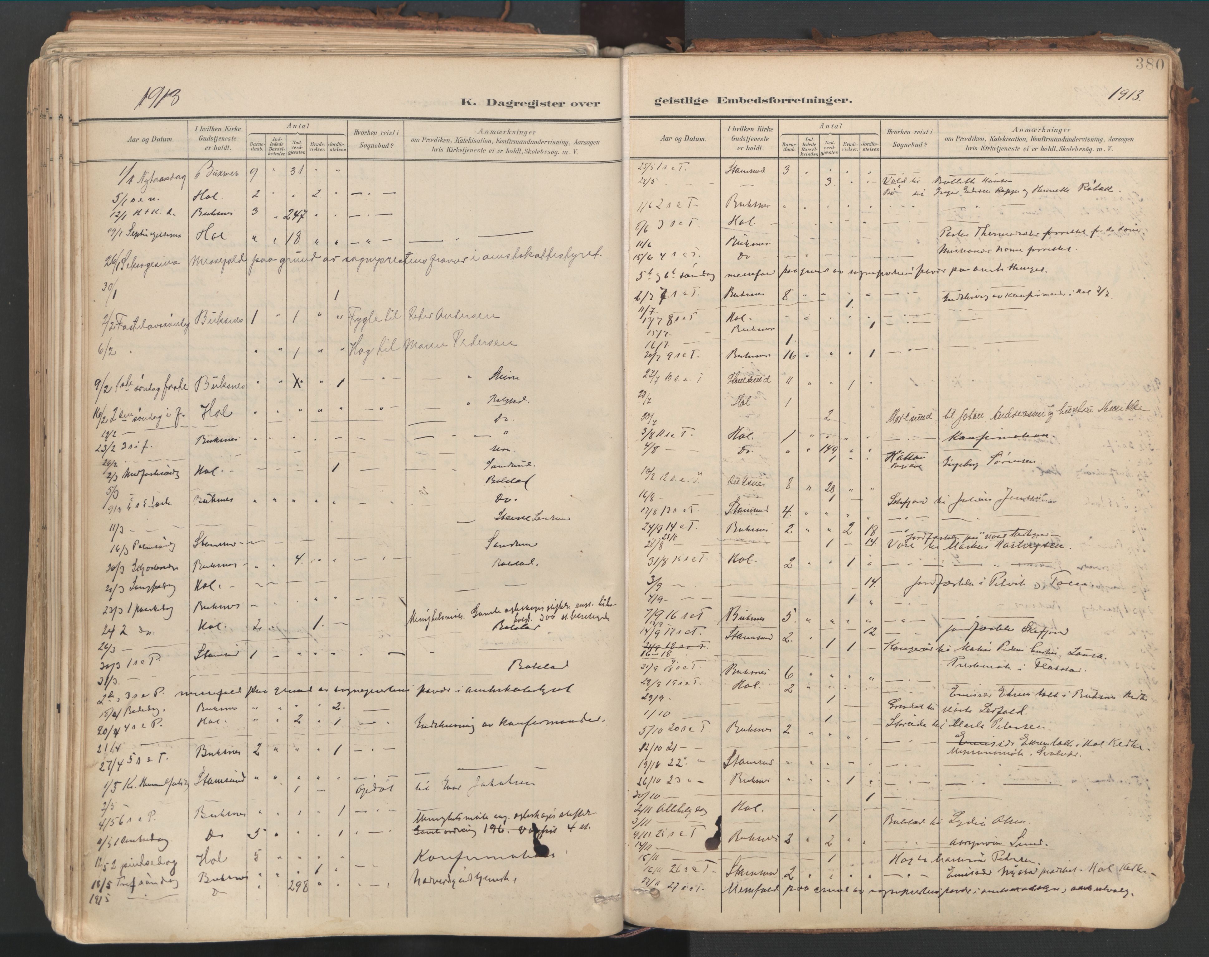 Ministerialprotokoller, klokkerbøker og fødselsregistre - Nordland, SAT/A-1459/881/L1154: Parish register (official) no. 881A07, 1907-1918, p. 380