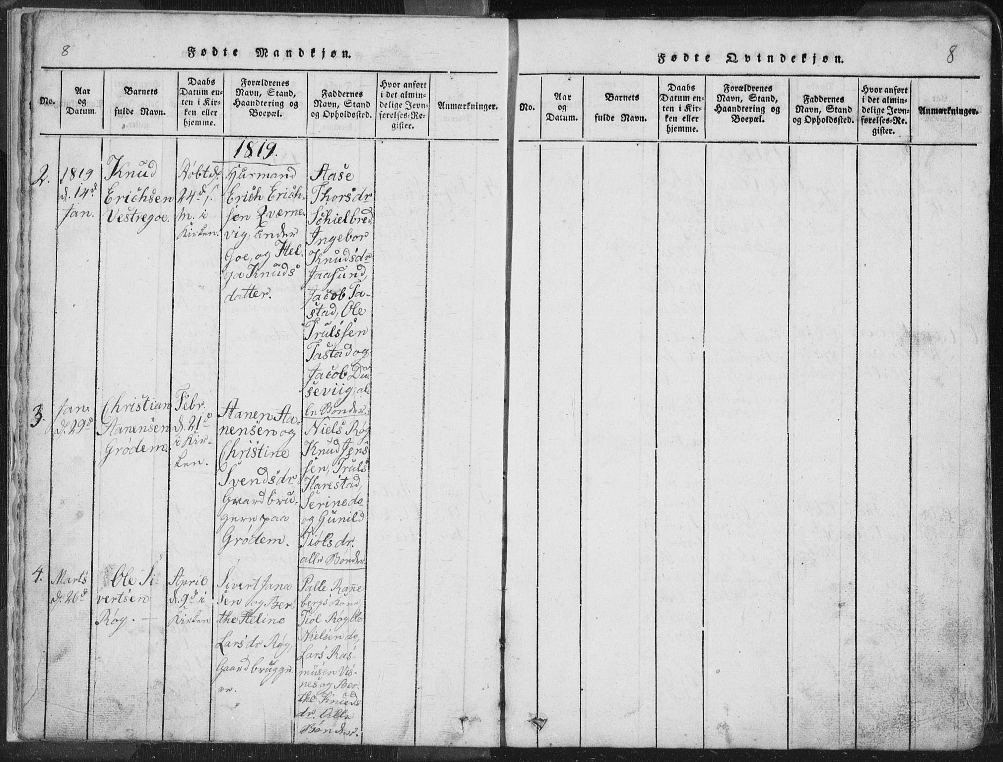 Hetland sokneprestkontor, SAST/A-101826/30/30BA/L0001: Parish register (official) no. A 1, 1816-1856, p. 8
