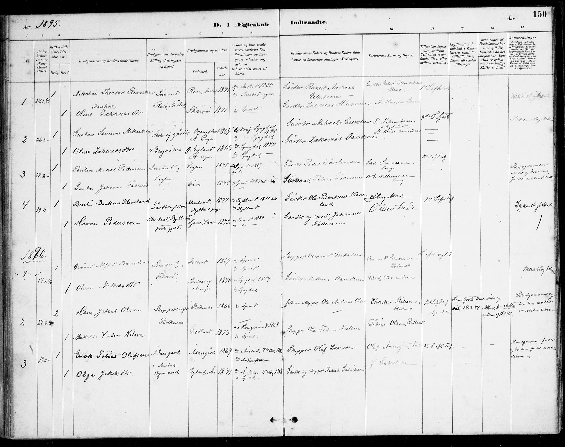 Herad sokneprestkontor, SAK/1111-0018/F/Fa/Fab/L0005: Parish register (official) no. A 5, 1886-1913, p. 150