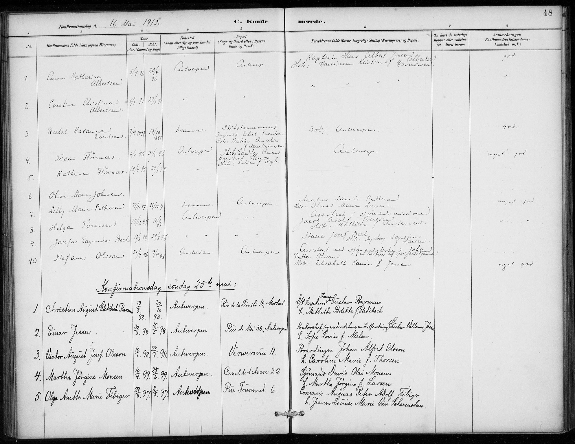 Den norske sjømannsmisjon i utlandet/Antwerpen, SAB/SAB/PA-0105/H/Ha/L0002: Parish register (official) no. A 2, 1887-1913, p. 48