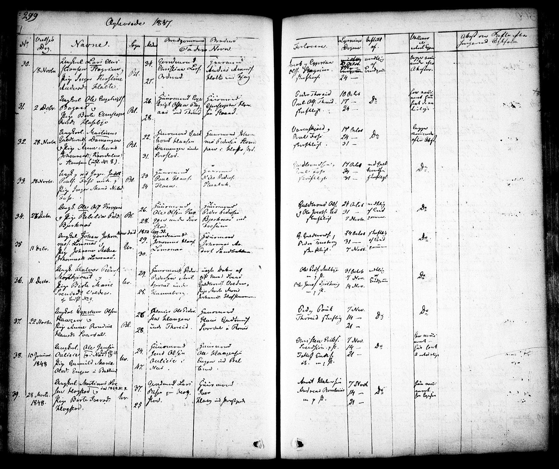 Aurskog prestekontor Kirkebøker, AV/SAO-A-10304a/F/Fa/L0006: Parish register (official) no. I 6, 1829-1853, p. 299