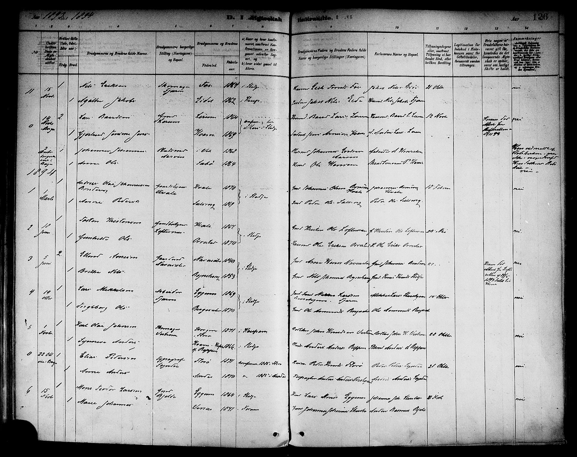 Sogndal sokneprestembete, AV/SAB-A-81301/H/Haa/Haab/L0001: Parish register (official) no. B 1, 1878-1899, p. 126