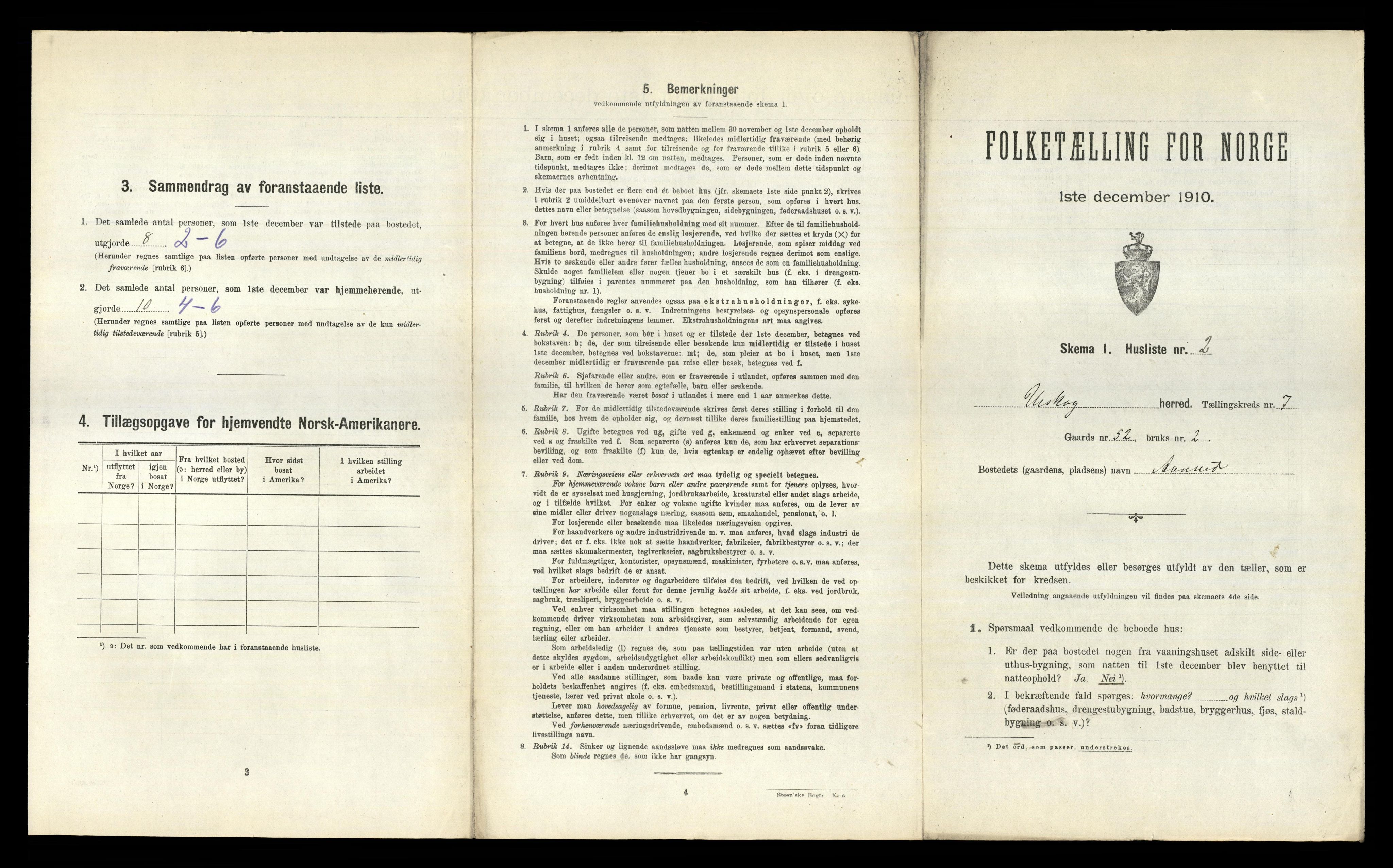 RA, 1910 census for Aurskog, 1910, p. 1163