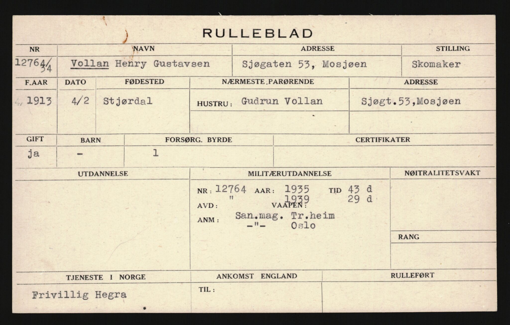 Forsvaret, Sør-Hålogaland landforsvar, AV/RA-RAFA-2552/P/Pa/L0302: Personellmapper for slettet personell, yrkesbefal og vernepliktig befal, født 1913-1916, 1932-1976, p. 165