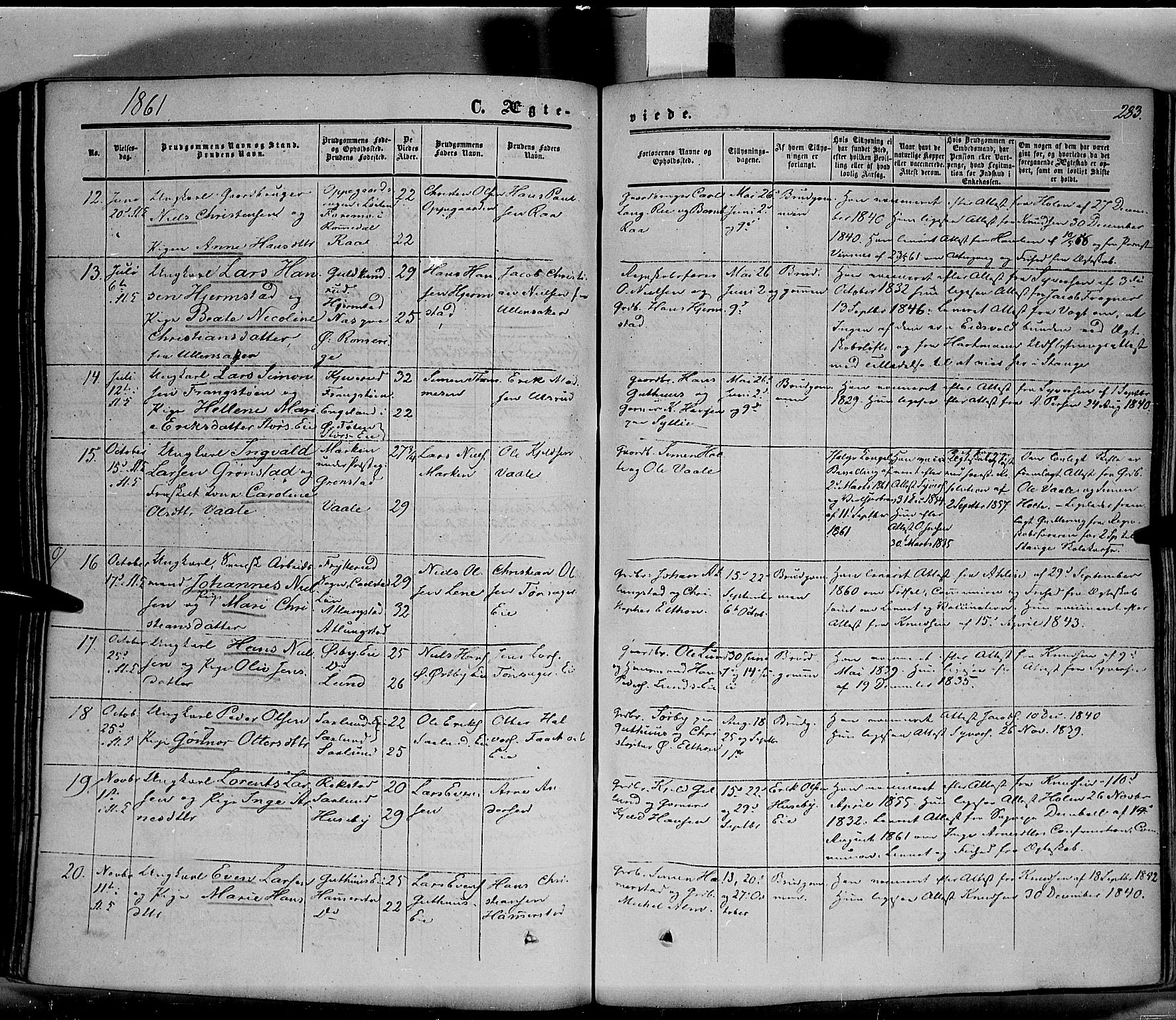 Stange prestekontor, AV/SAH-PREST-002/K/L0012: Parish register (official) no. 12, 1852-1862, p. 283