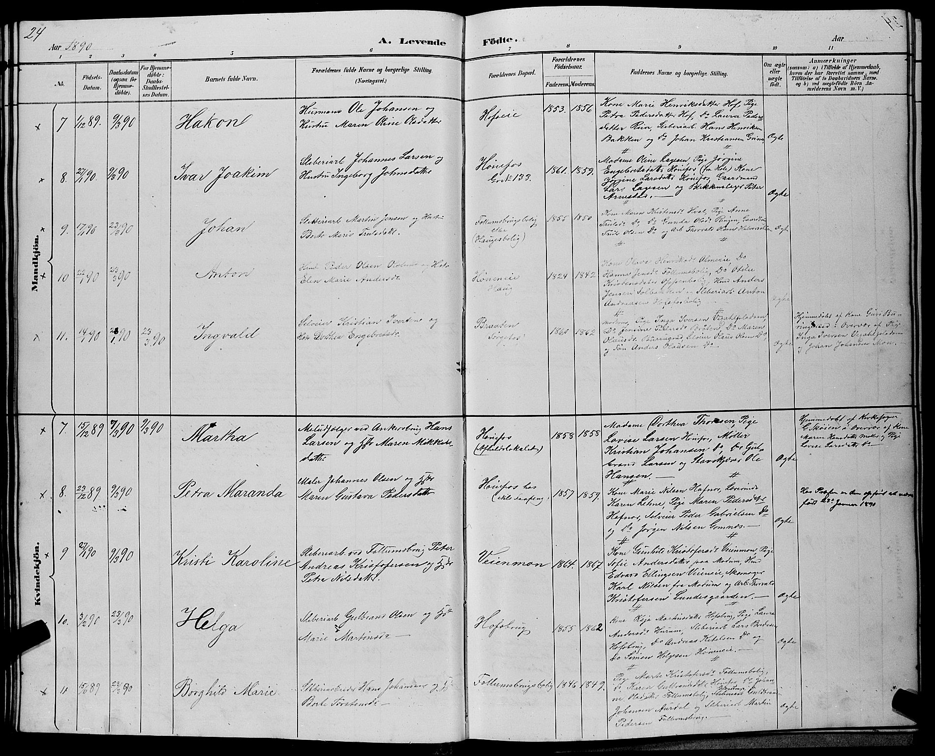 Hønefoss kirkebøker, SAKO/A-609/G/Ga/L0002: Parish register (copy) no. 2, 1888-1904, p. 24