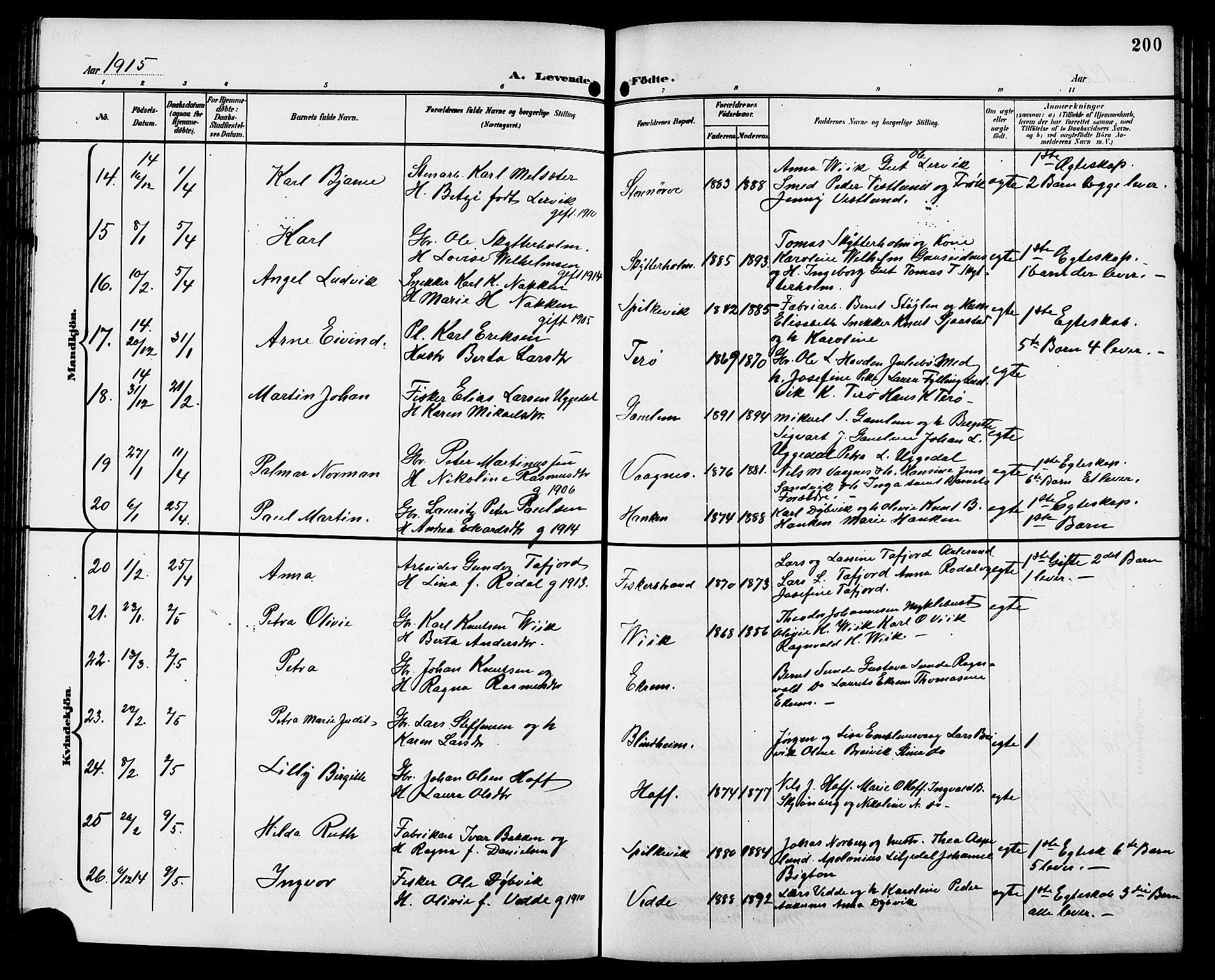 Ministerialprotokoller, klokkerbøker og fødselsregistre - Møre og Romsdal, AV/SAT-A-1454/528/L0432: Parish register (copy) no. 528C13, 1898-1918, p. 200