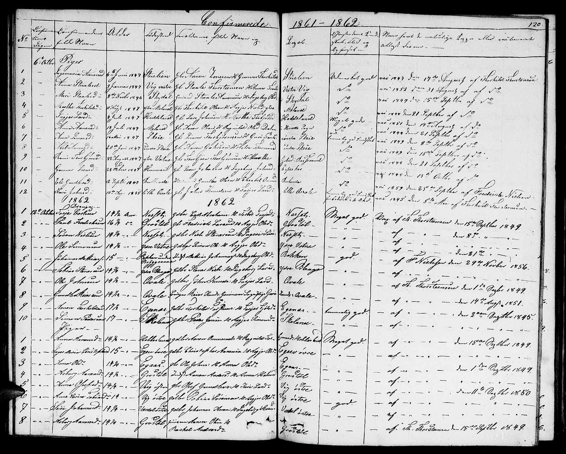 Hægebostad sokneprestkontor, AV/SAK-1111-0024/F/Fb/Fbb/L0002: Parish register (copy) no. B 2, 1851-1886, p. 120