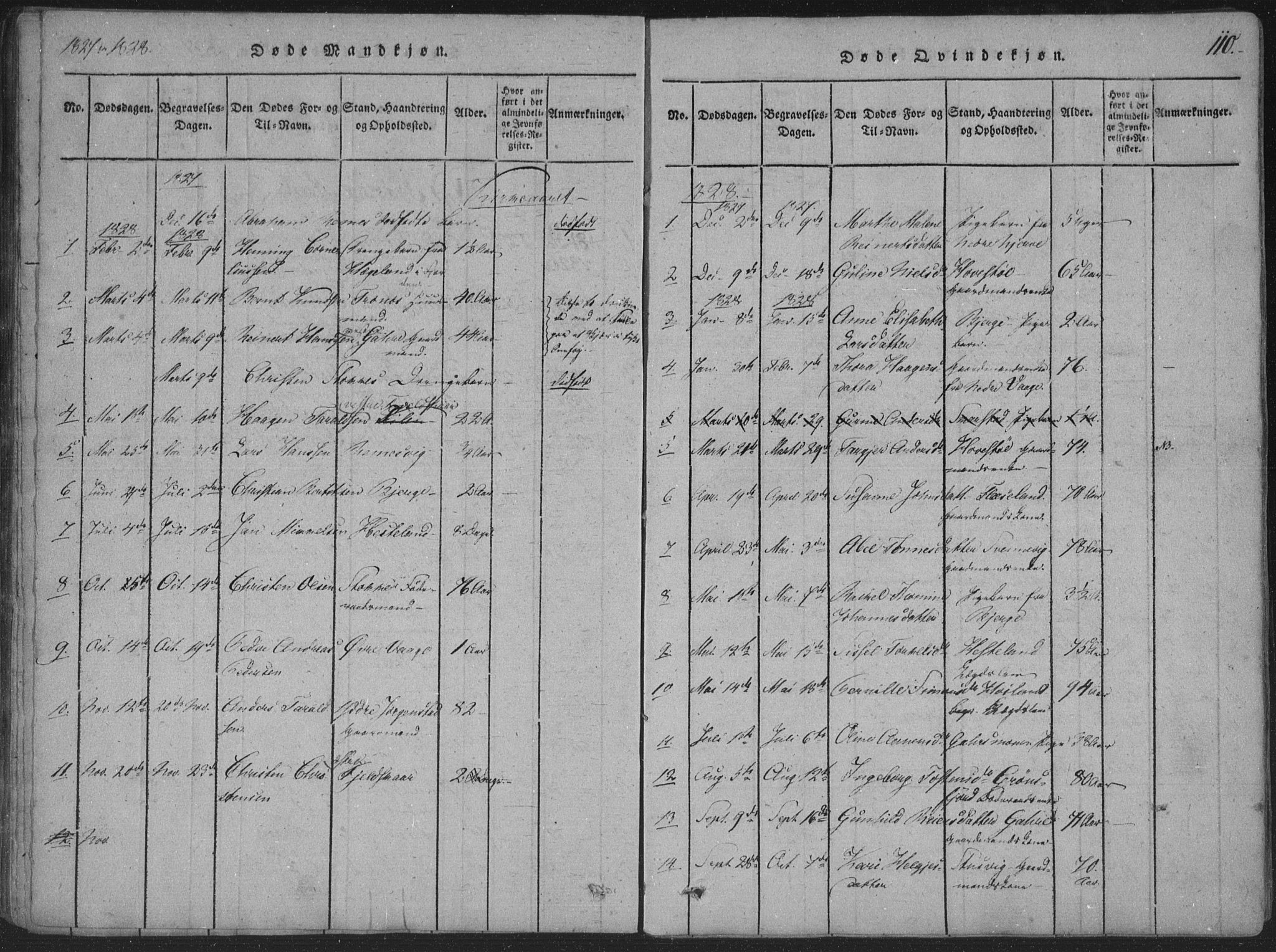 Sør-Audnedal sokneprestkontor, SAK/1111-0039/F/Fa/Faa/L0001: Parish register (official) no. A 1, 1816-1848, p. 110