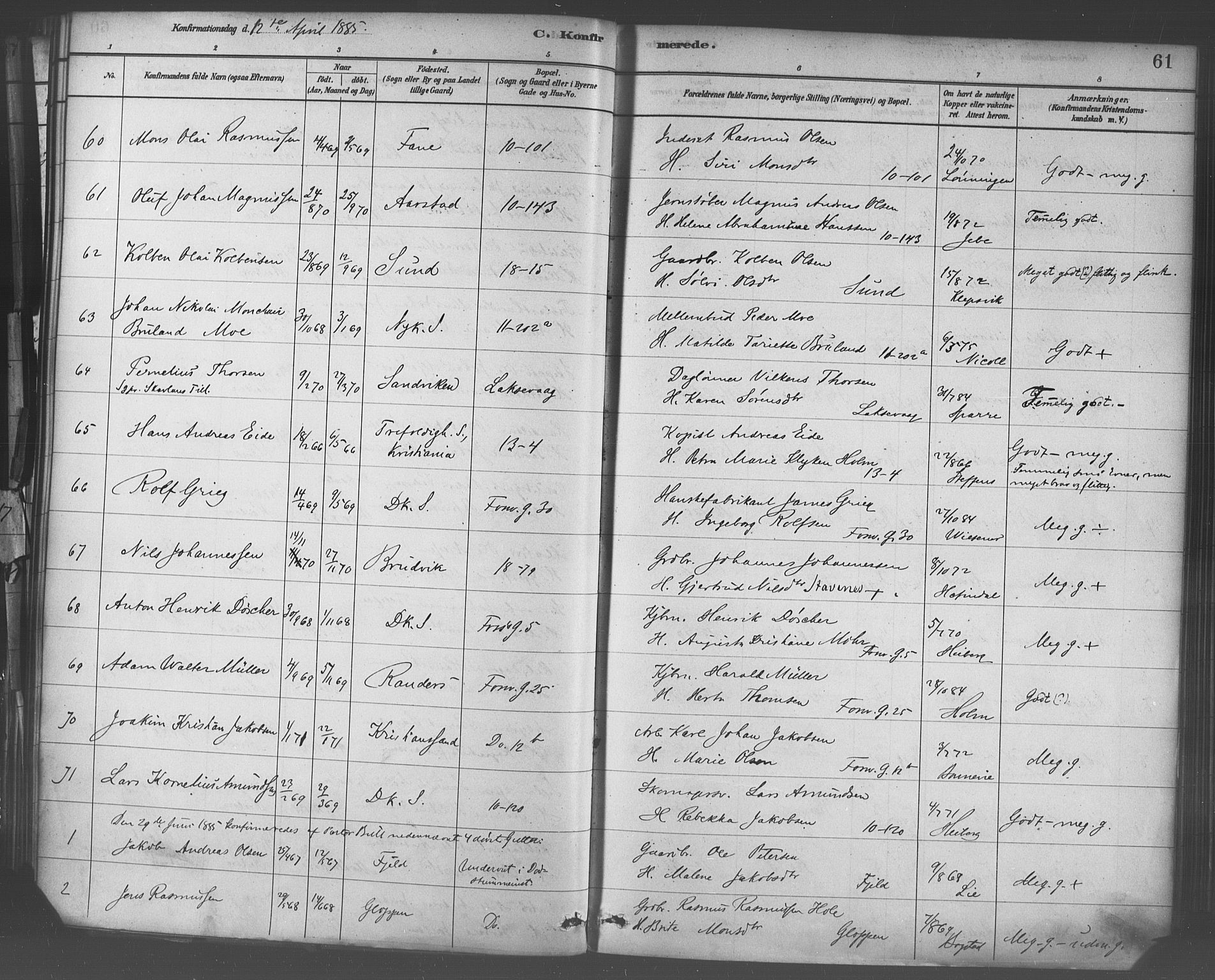 Domkirken sokneprestembete, AV/SAB-A-74801/H/Haa/L0030: Parish register (official) no. C 5, 1880-1898, p. 61