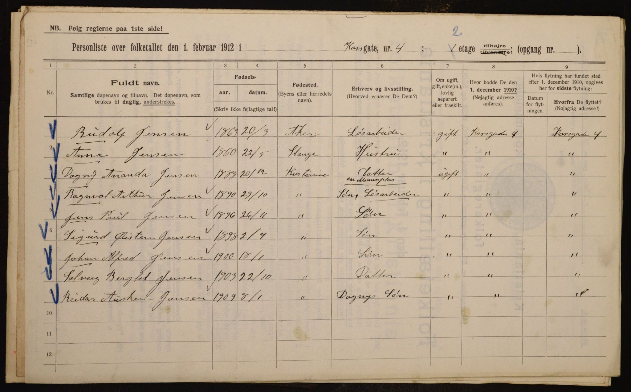 OBA, Municipal Census 1912 for Kristiania, 1912, p. 53698