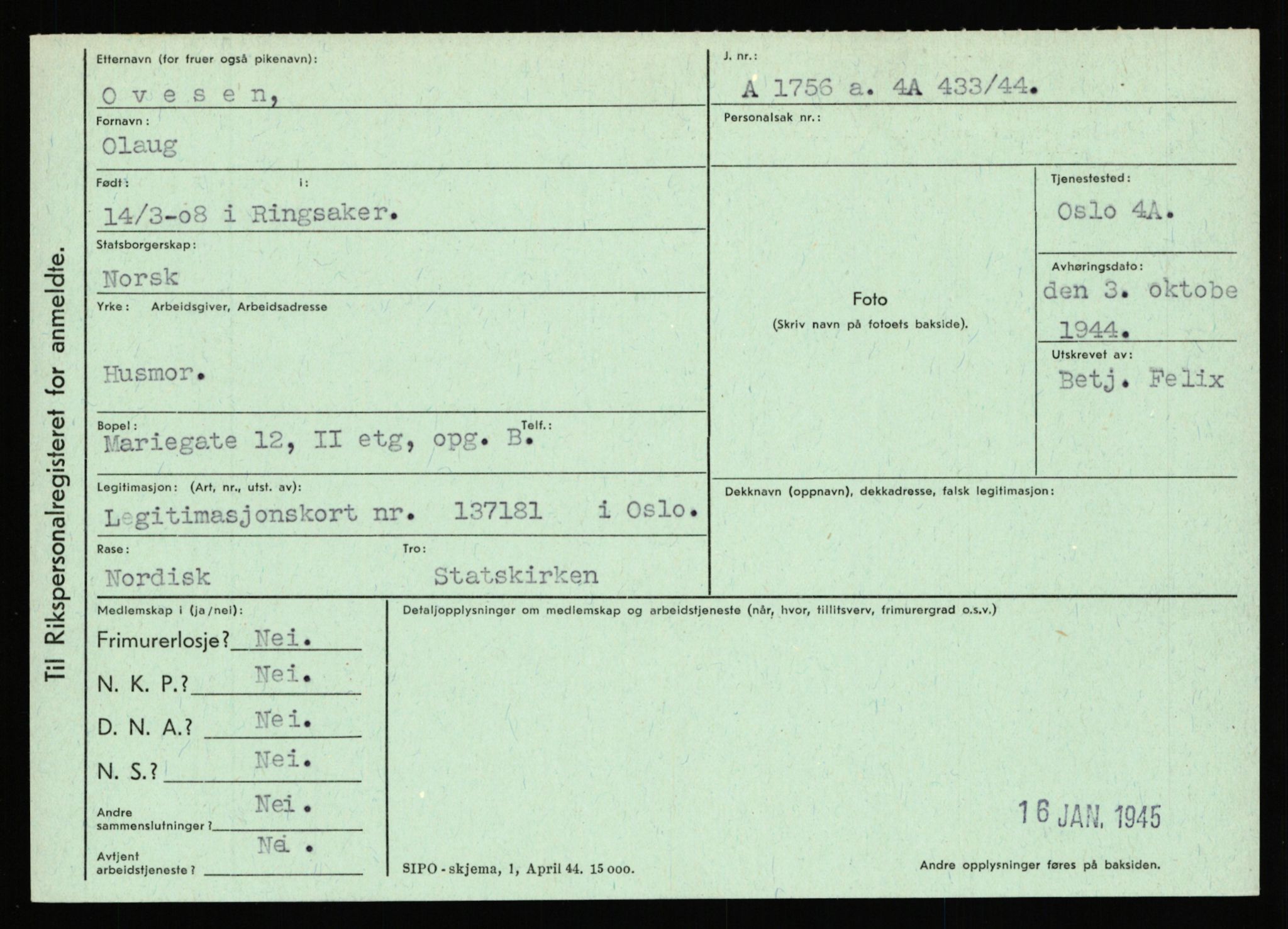 Statspolitiet - Hovedkontoret / Osloavdelingen, AV/RA-S-1329/C/Ca/L0012: Oanæs - Quistgaard	, 1943-1945, p. 2832