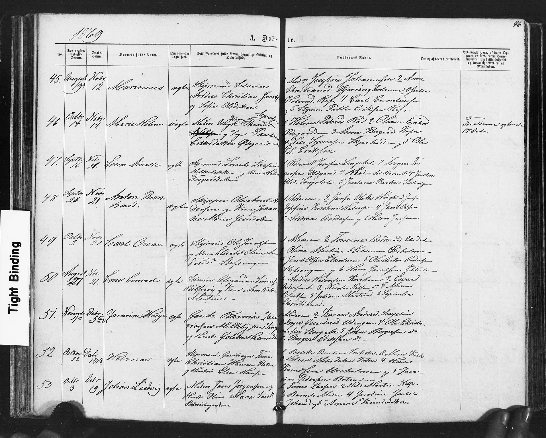 Hvaler prestekontor Kirkebøker, SAO/A-2001/F/Fa/L0007: Parish register (official) no. I 7, 1864-1878, p. 46