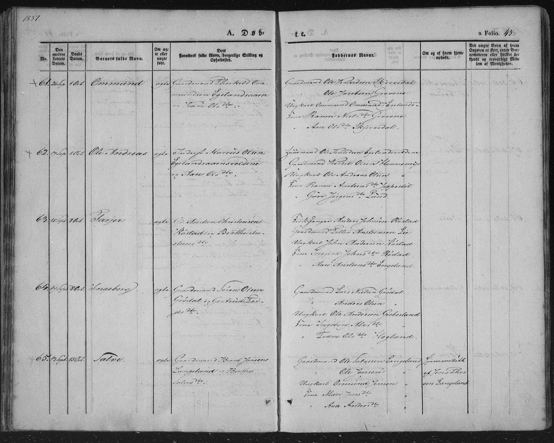 Vennesla sokneprestkontor, AV/SAK-1111-0045/Fa/Fac/L0004: Parish register (official) no. A 4, 1834-1855, p. 45