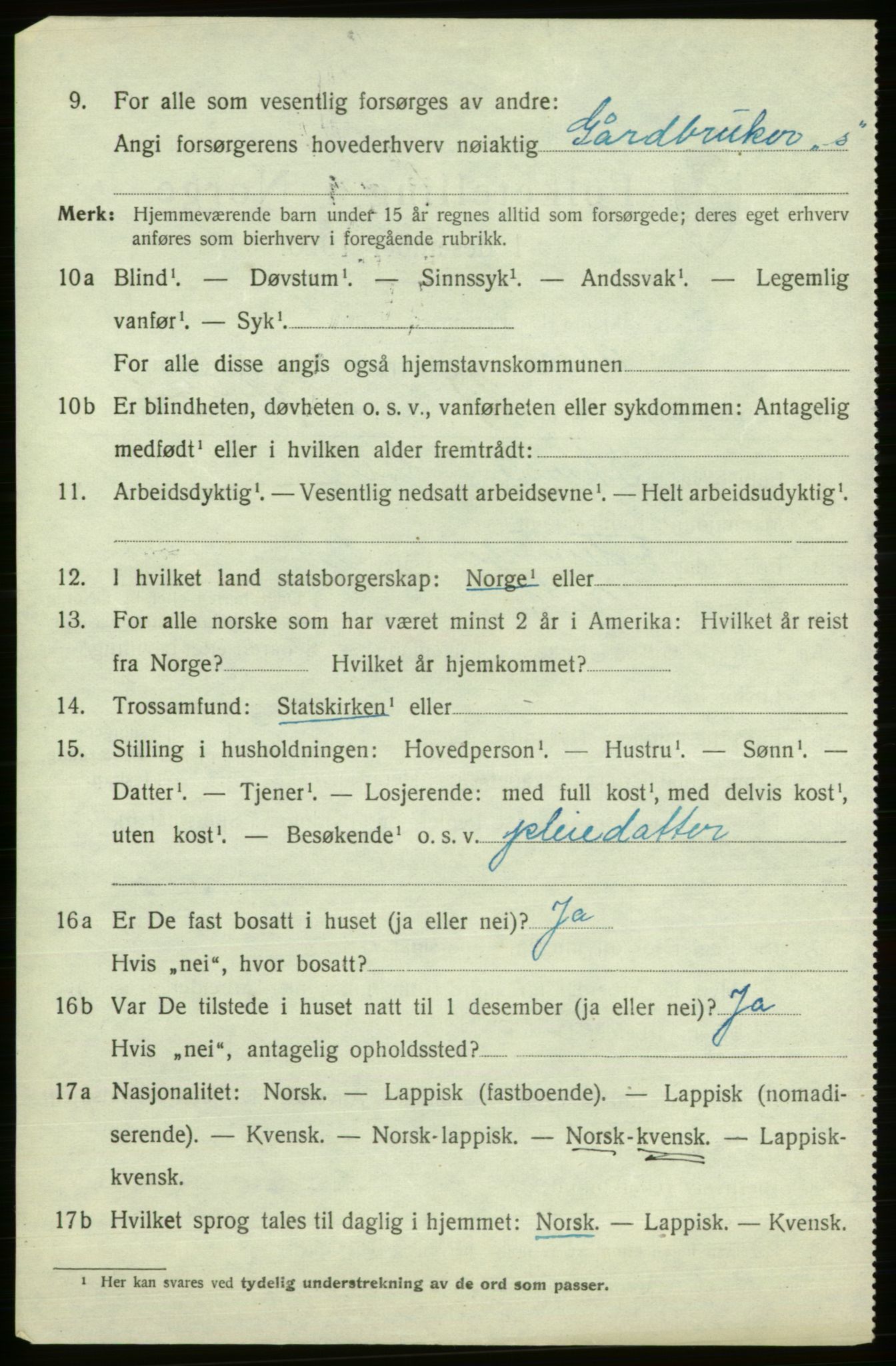 SATØ, 1920 census for Alta, 1920, p. 2592