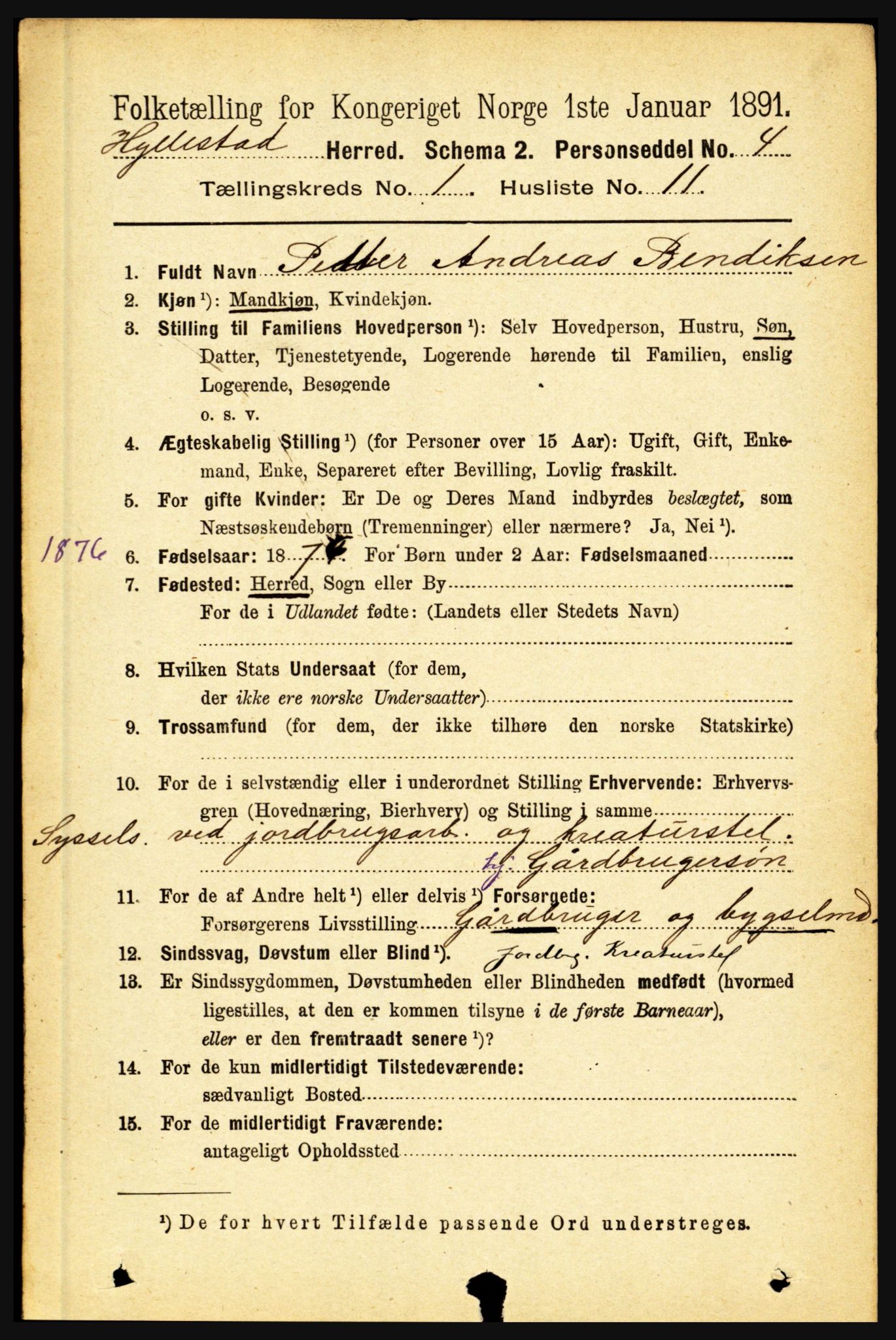 RA, 1891 census for 1413 Hyllestad, 1891, p. 116