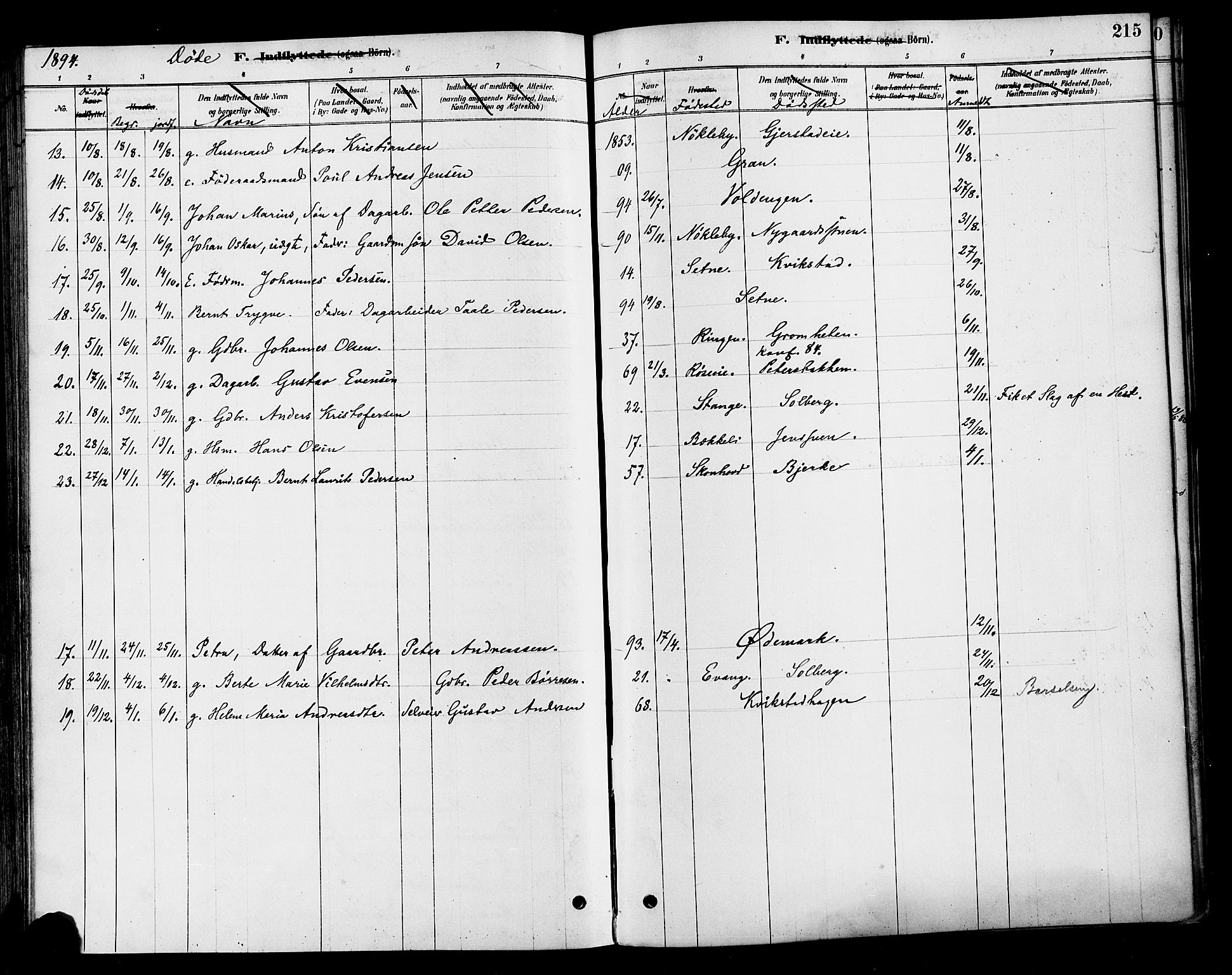 Vestre Toten prestekontor, SAH/PREST-108/H/Ha/Haa/L0010: Parish register (official) no. 10, 1878-1894, p. 215