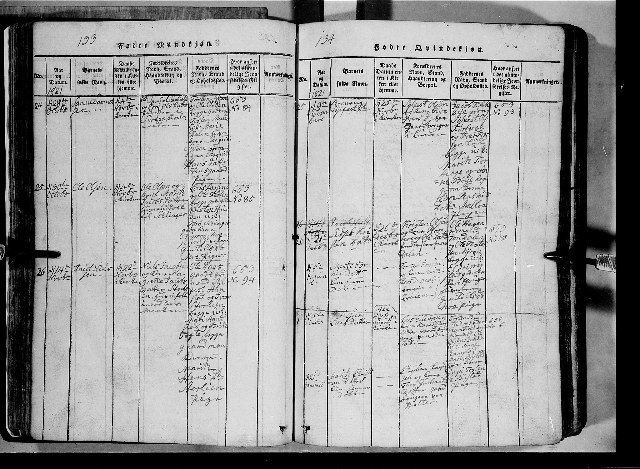 Lom prestekontor, AV/SAH-PREST-070/L/L0003: Parish register (copy) no. 3, 1815-1844, p. 133-134