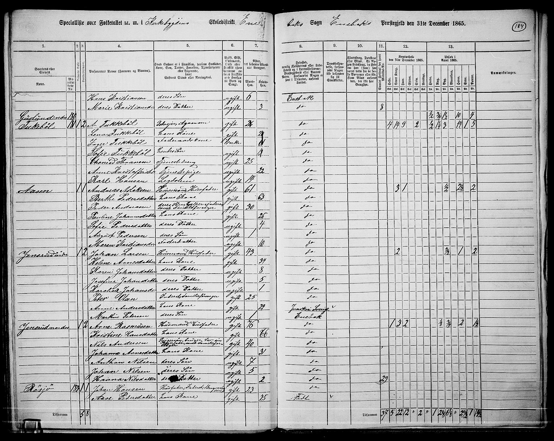 RA, 1865 census for Enebakk, 1865, p. 161