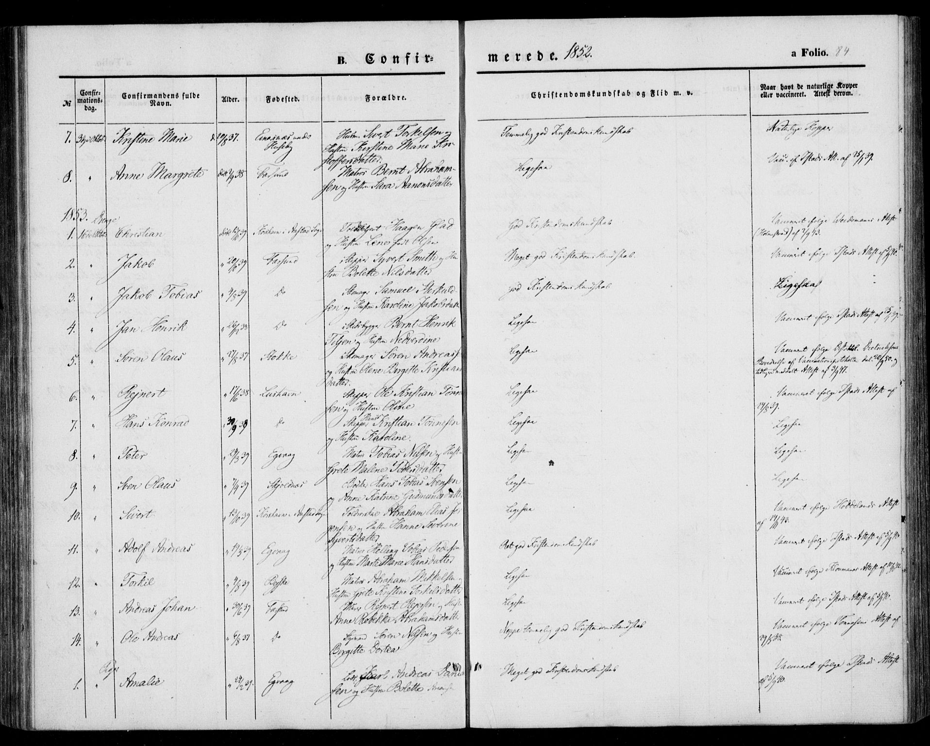 Farsund sokneprestkontor, AV/SAK-1111-0009/F/Fa/L0004: Parish register (official) no. A 4, 1847-1863, p. 84