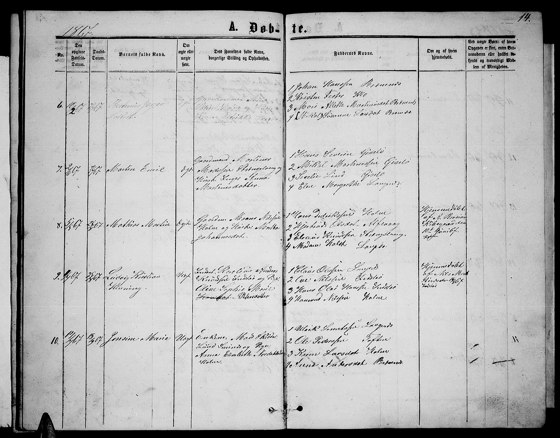 Ministerialprotokoller, klokkerbøker og fødselsregistre - Nordland, AV/SAT-A-1459/894/L1358: Parish register (copy) no. 894C01, 1864-1877, p. 14