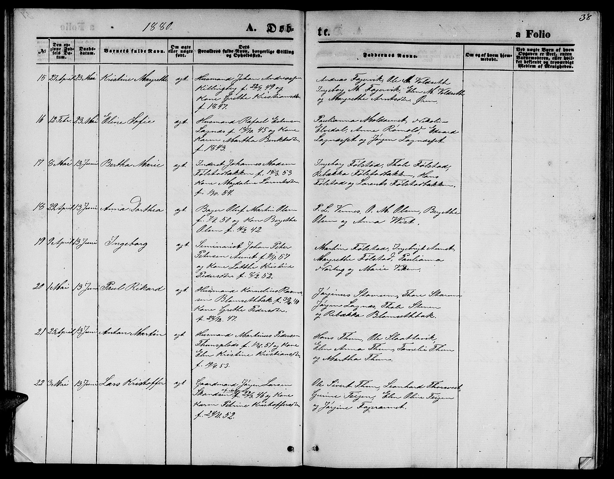 Ministerialprotokoller, klokkerbøker og fødselsregistre - Nord-Trøndelag, AV/SAT-A-1458/744/L0422: Parish register (copy) no. 744C01, 1871-1885, p. 38