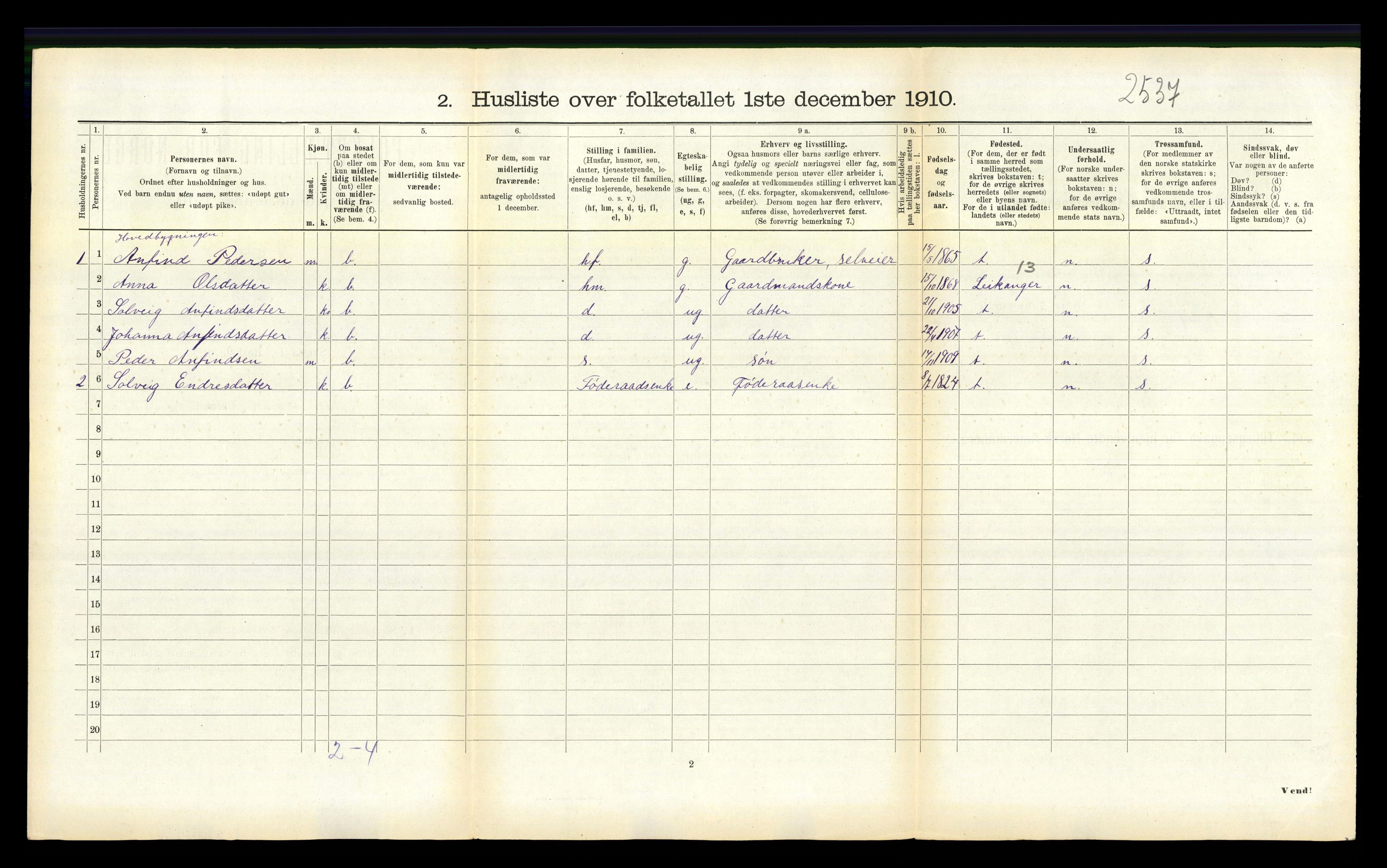 RA, 1910 census for Balestrand, 1910, p. 489