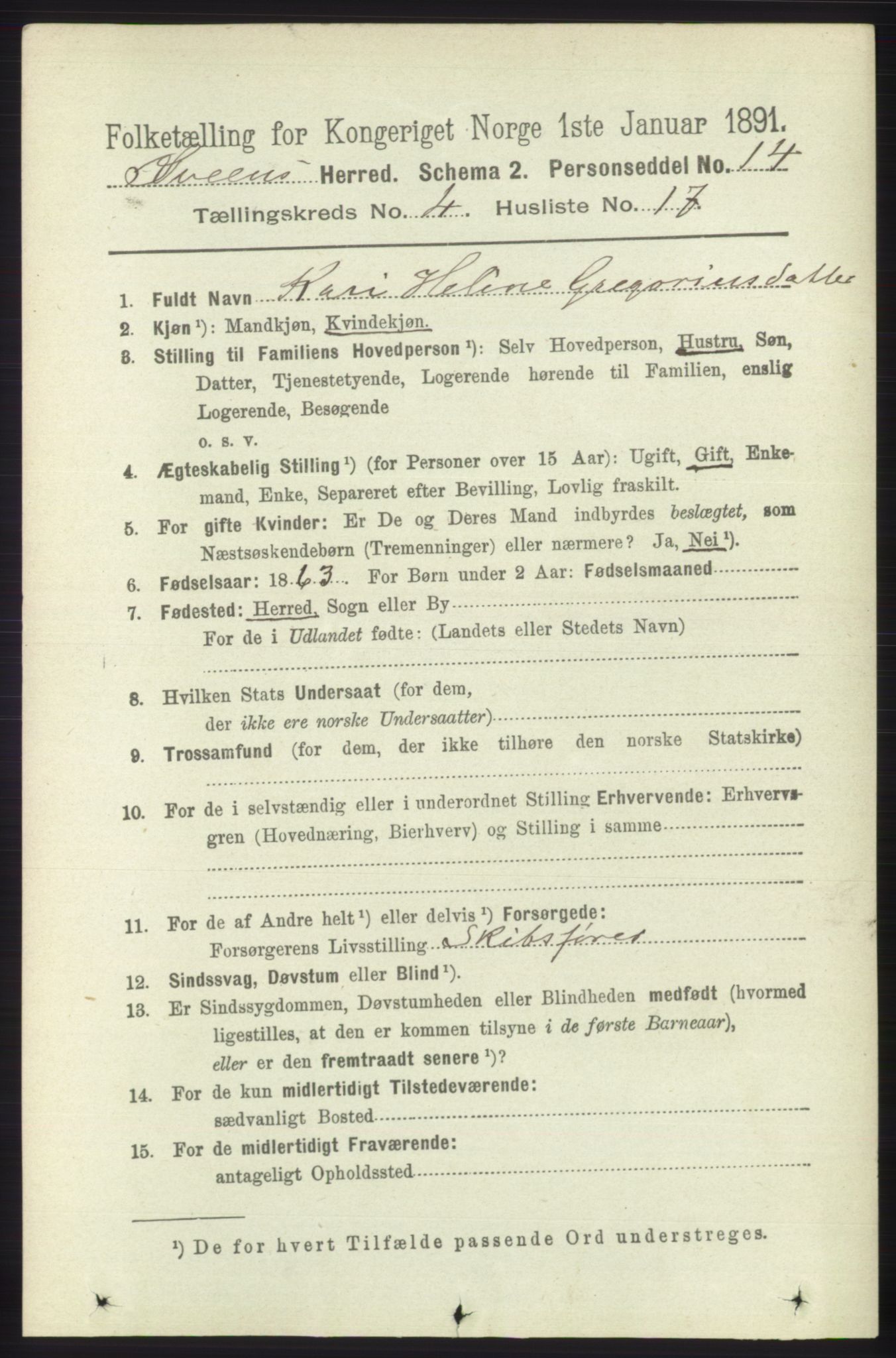 RA, 1891 census for 1216 Sveio, 1891, p. 1235