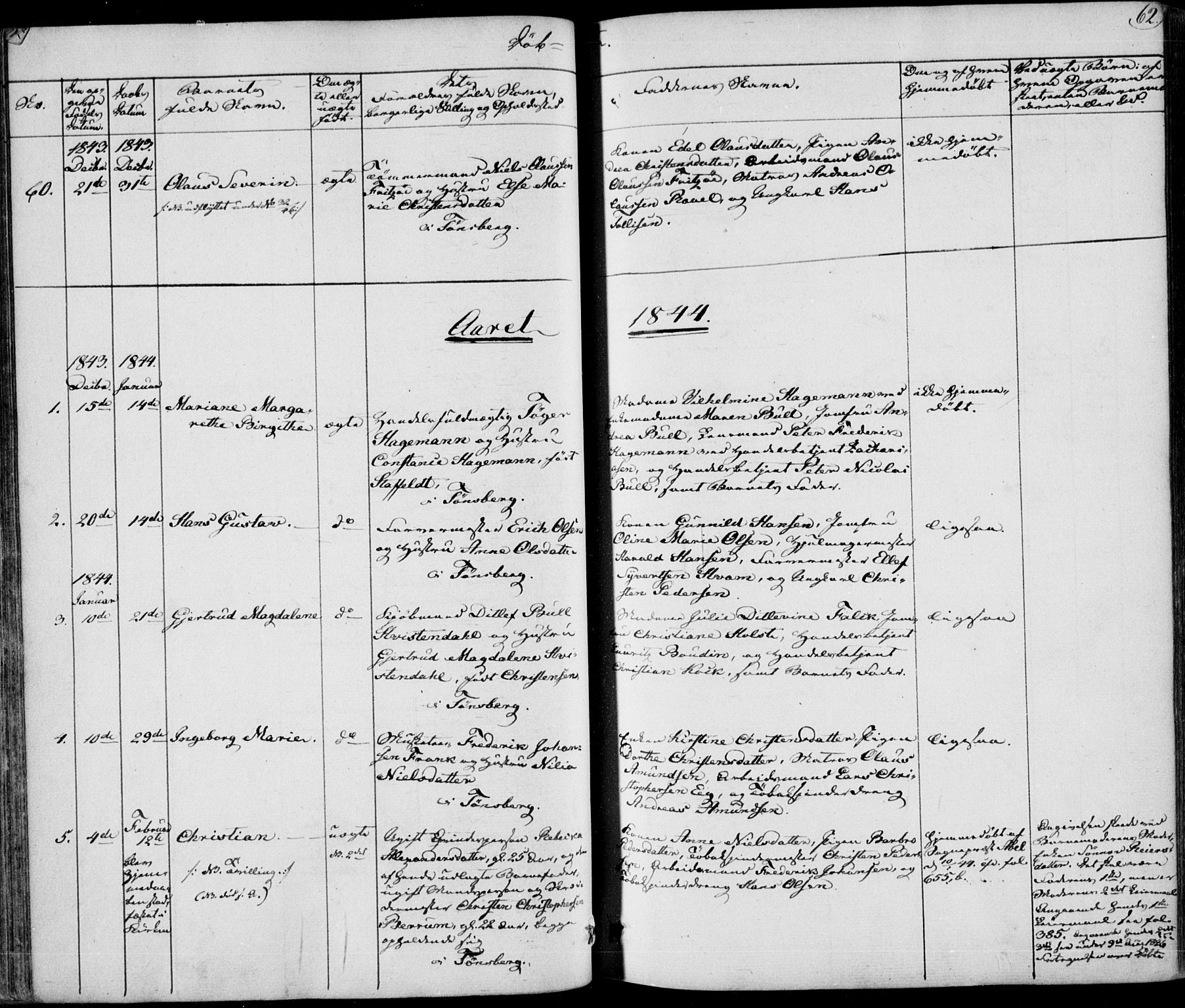 Tønsberg kirkebøker, AV/SAKO-A-330/F/Fa/L0006: Parish register (official) no. I 6, 1836-1844, p. 62