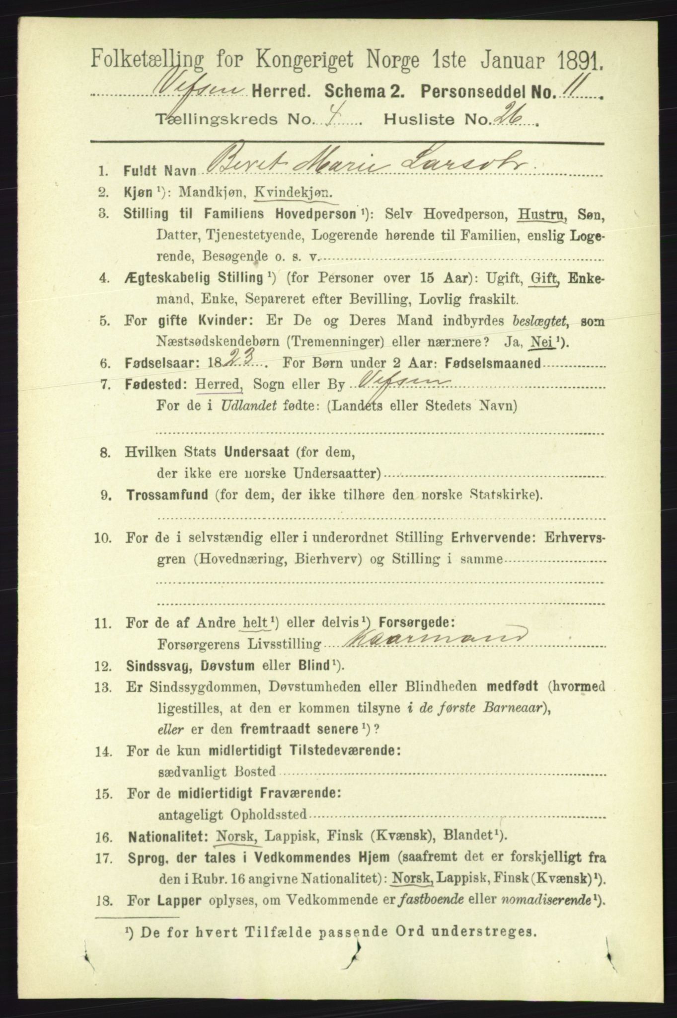 RA, 1891 census for 1824 Vefsn, 1891, p. 1808