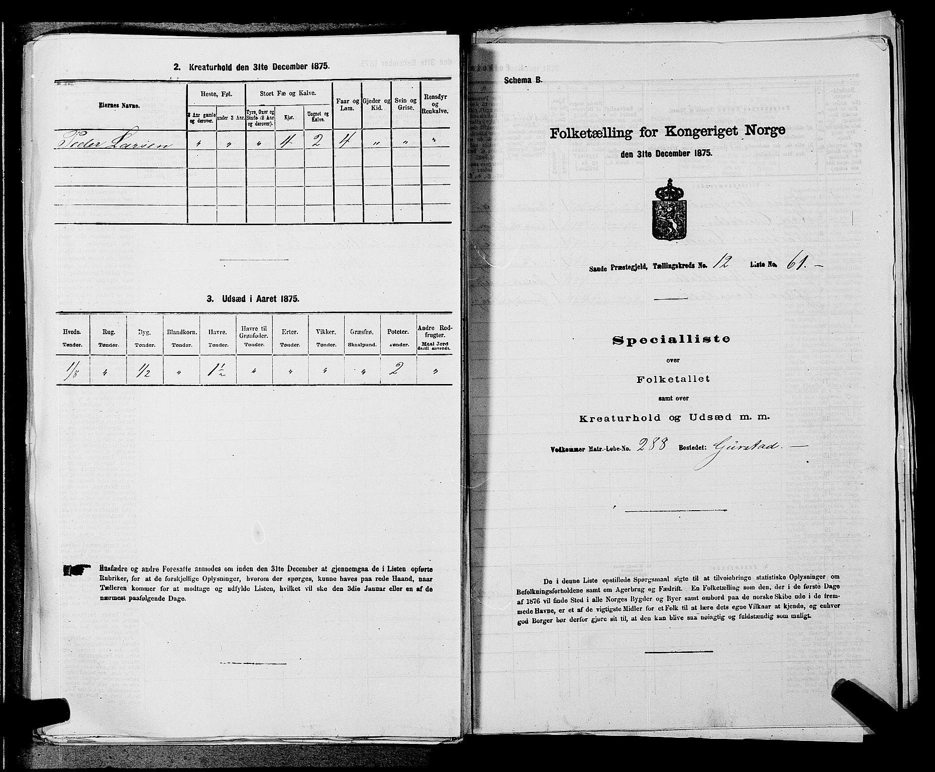 SAKO, 1875 census for 0822P Sauherad, 1875, p. 1485