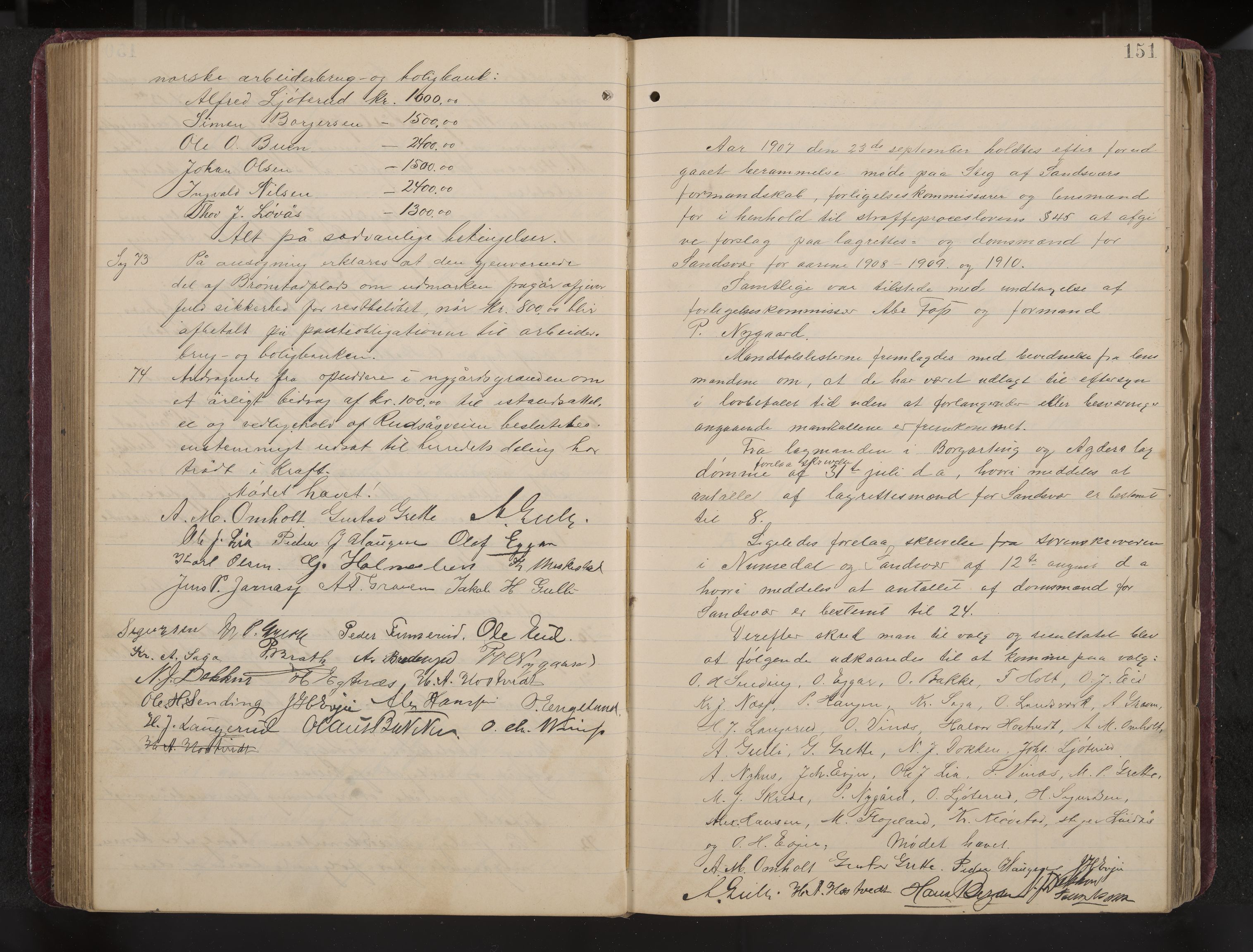 Ytre Sandsvær formannskap og sentraladministrasjon, IKAK/0629021/A/Aa/L0001: Møtebok med register, 1902-1919, p. 151