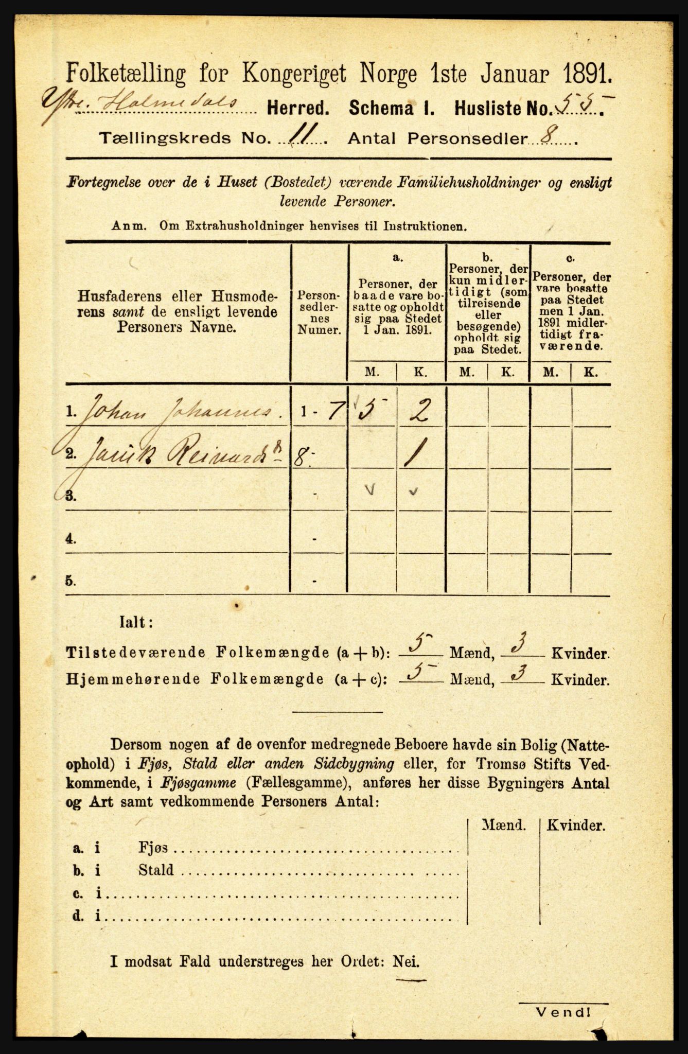 RA, 1891 census for 1429 Ytre Holmedal, 1891, p. 2782