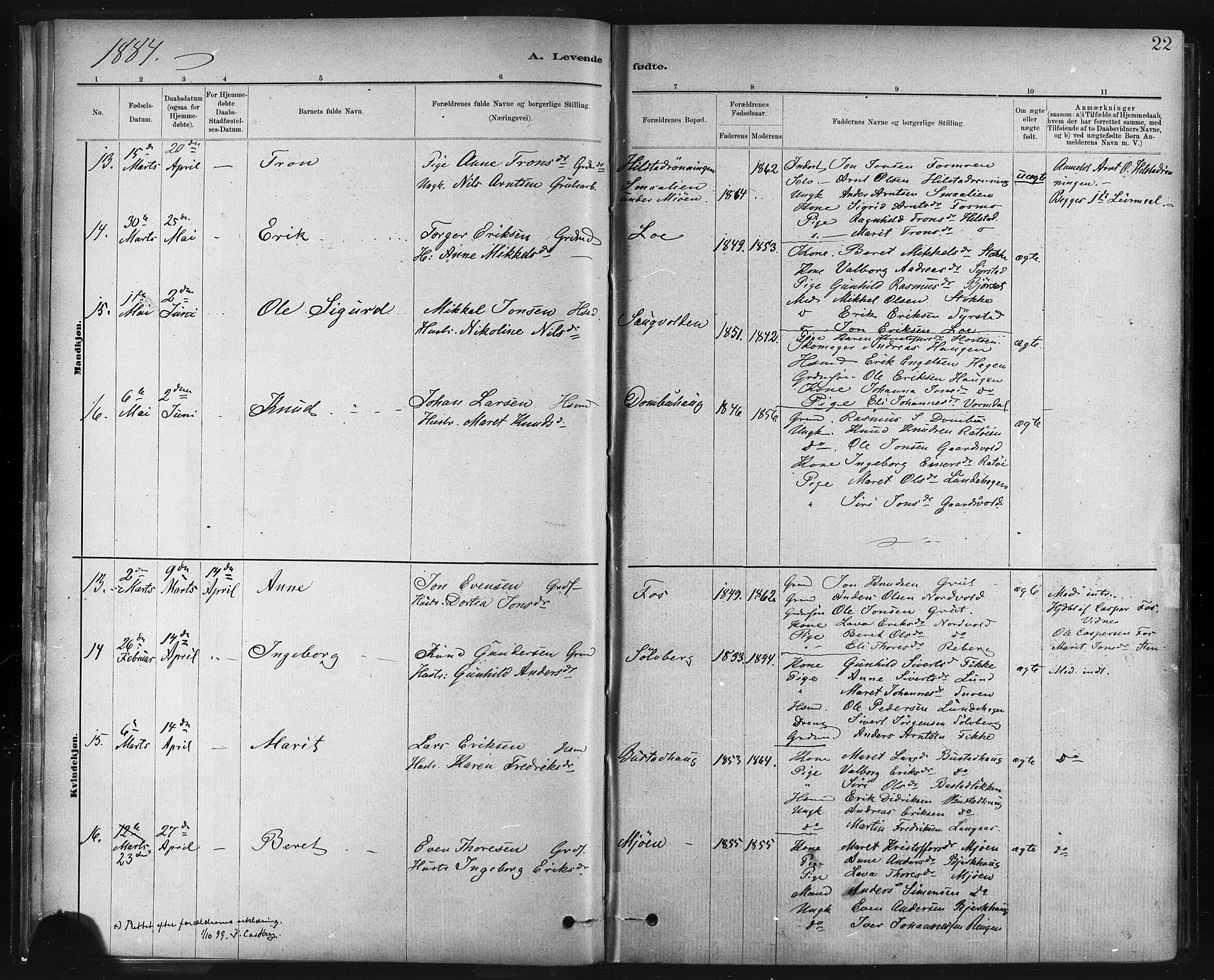 Ministerialprotokoller, klokkerbøker og fødselsregistre - Sør-Trøndelag, SAT/A-1456/672/L0857: Parish register (official) no. 672A09, 1882-1893, p. 22