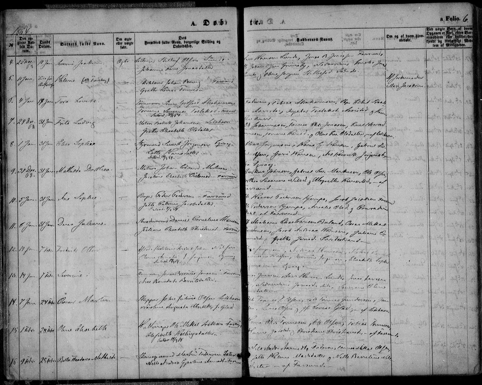 Farsund sokneprestkontor, AV/SAK-1111-0009/F/Fa/L0005: Parish register (official) no. A 5, 1863-1886, p. 6