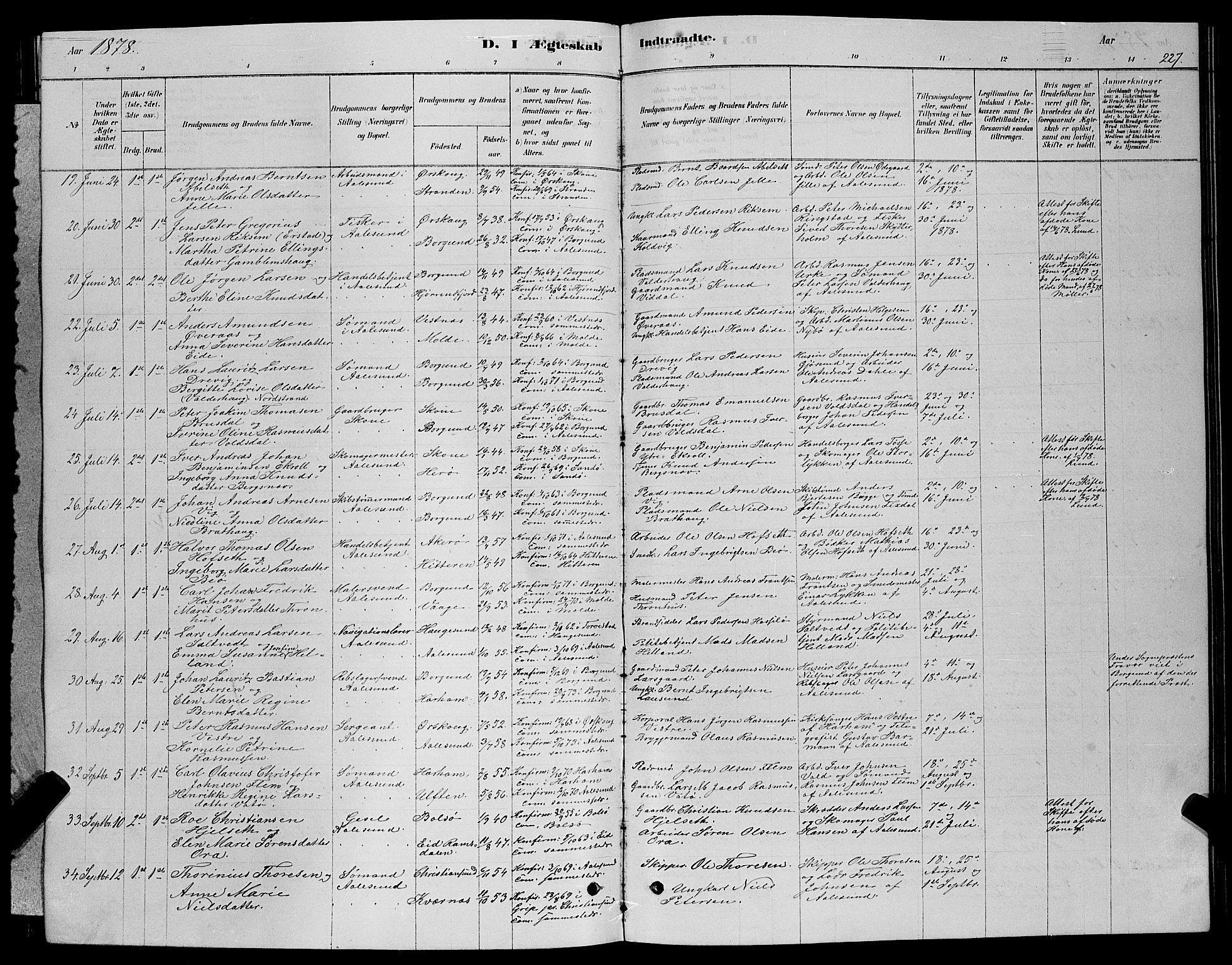 Ministerialprotokoller, klokkerbøker og fødselsregistre - Møre og Romsdal, SAT/A-1454/529/L0466: Parish register (copy) no. 529C03, 1878-1888, p. 227