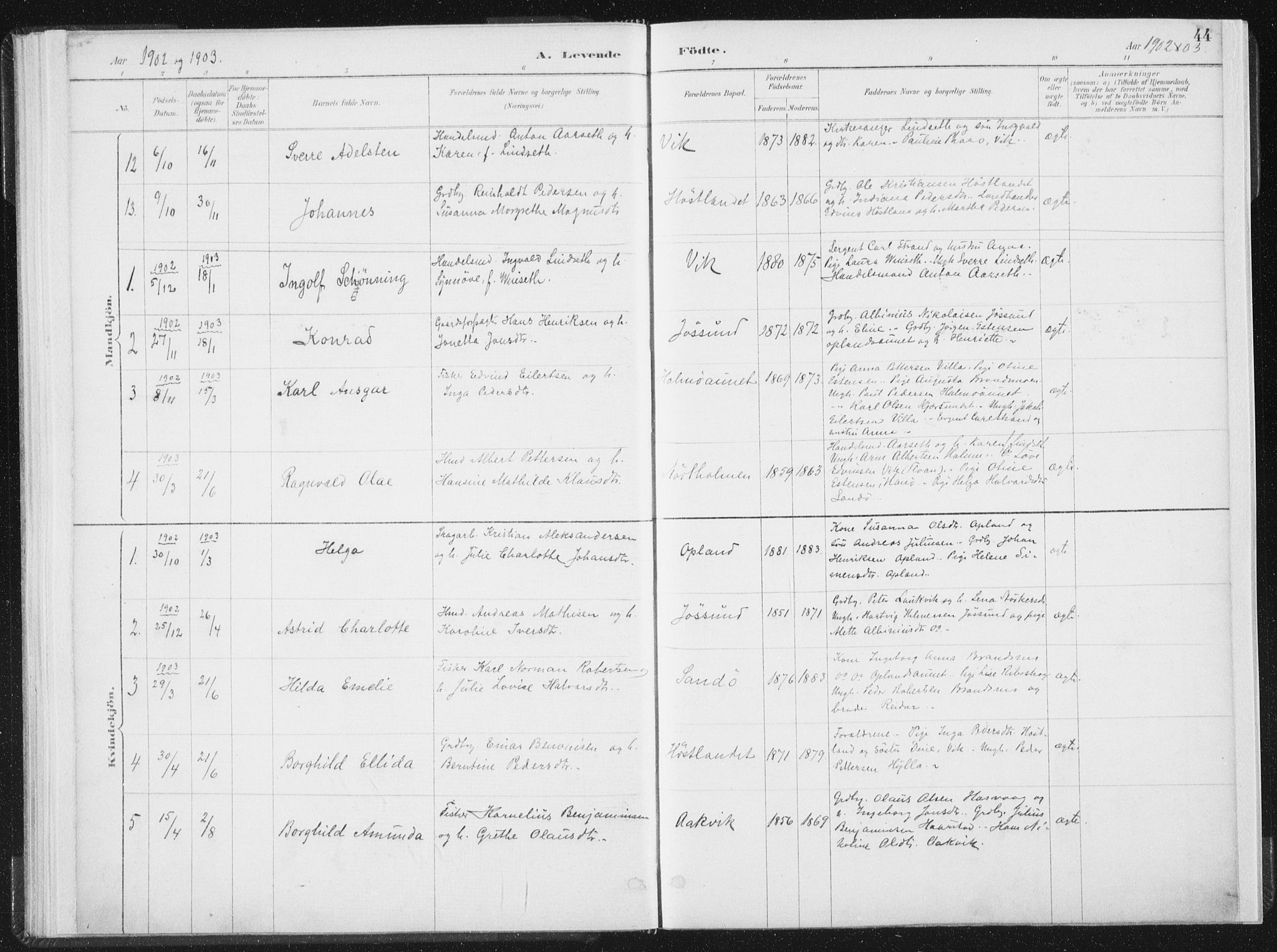 Ministerialprotokoller, klokkerbøker og fødselsregistre - Nord-Trøndelag, SAT/A-1458/771/L0597: Parish register (official) no. 771A04, 1885-1910, p. 44