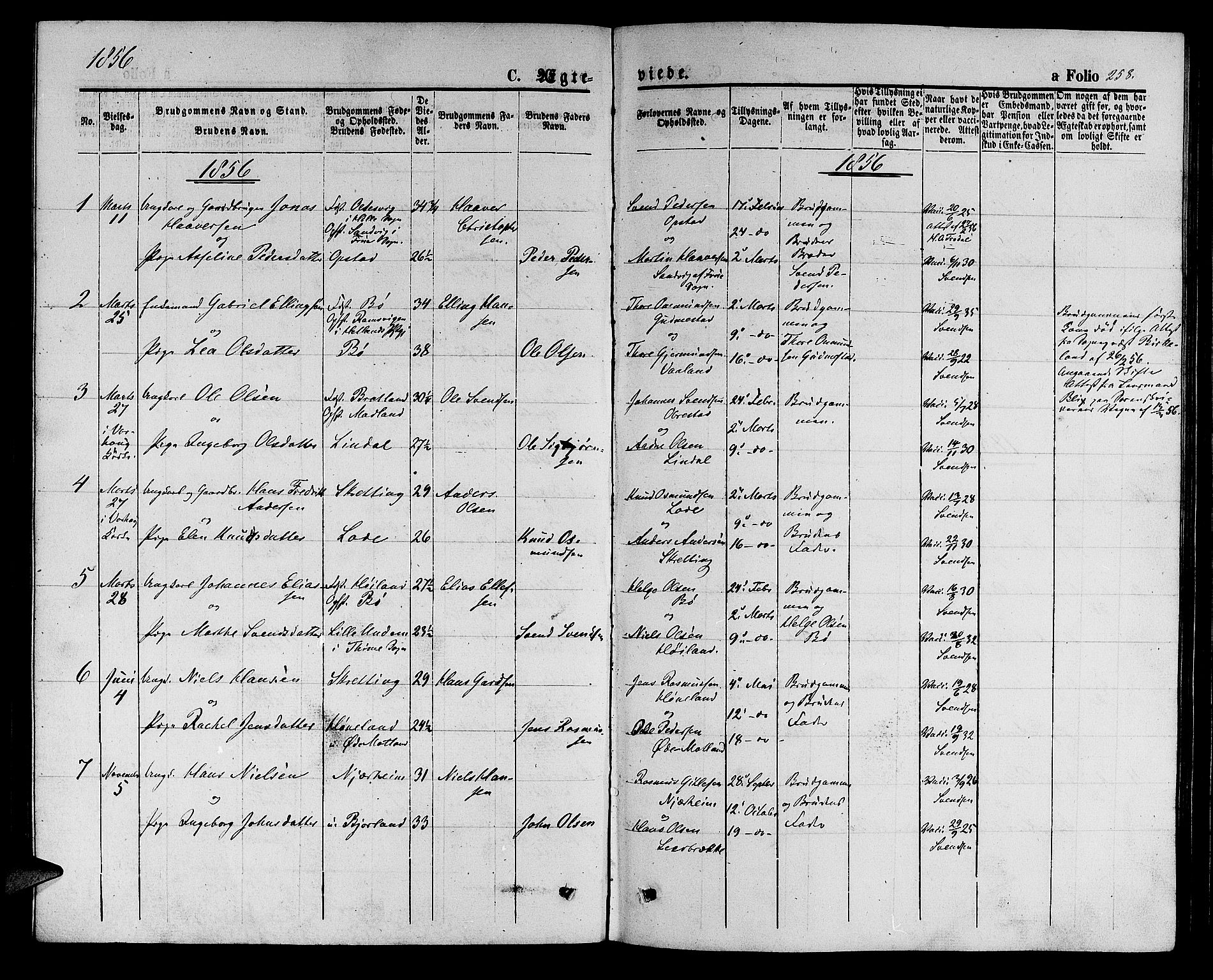 Hå sokneprestkontor, AV/SAST-A-101801/001/30BB/L0001: Parish register (copy) no. B 1, 1854-1883, p. 258