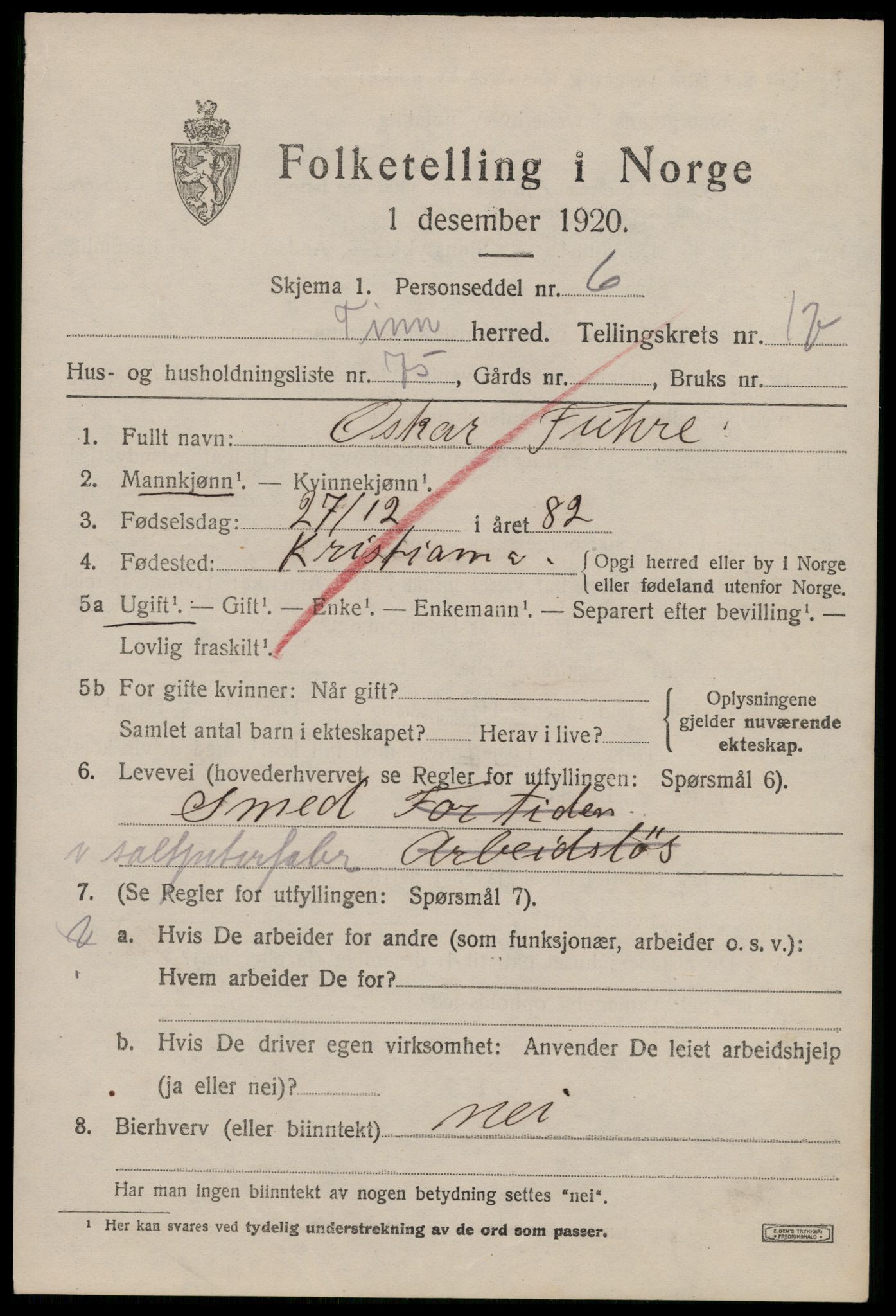 SAKO, 1920 census for Tinn, 1920, p. 20396