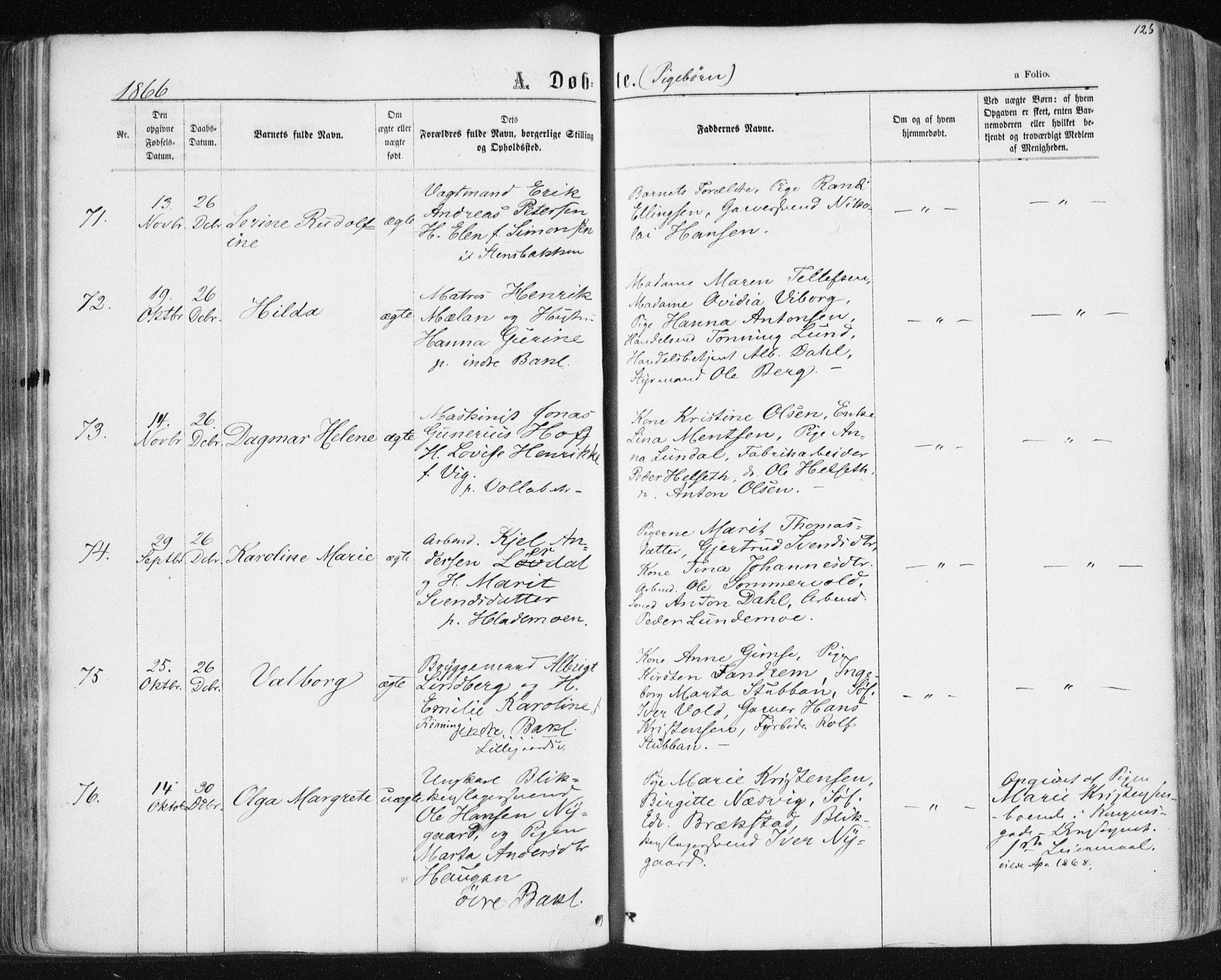 Ministerialprotokoller, klokkerbøker og fødselsregistre - Sør-Trøndelag, SAT/A-1456/604/L0186: Parish register (official) no. 604A07, 1866-1877, p. 125