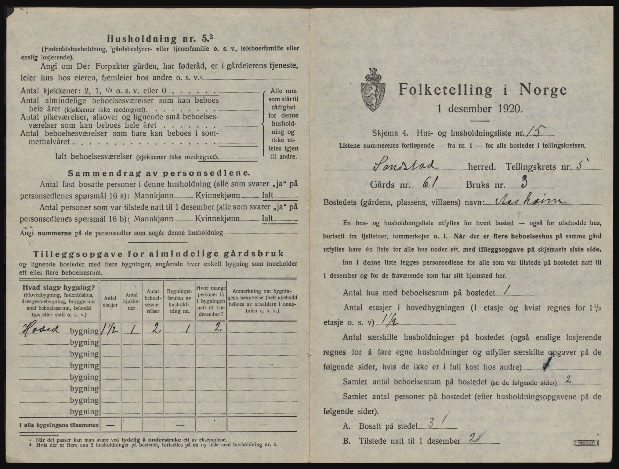 SAT, 1920 census for Sandstad, 1920, p. 345