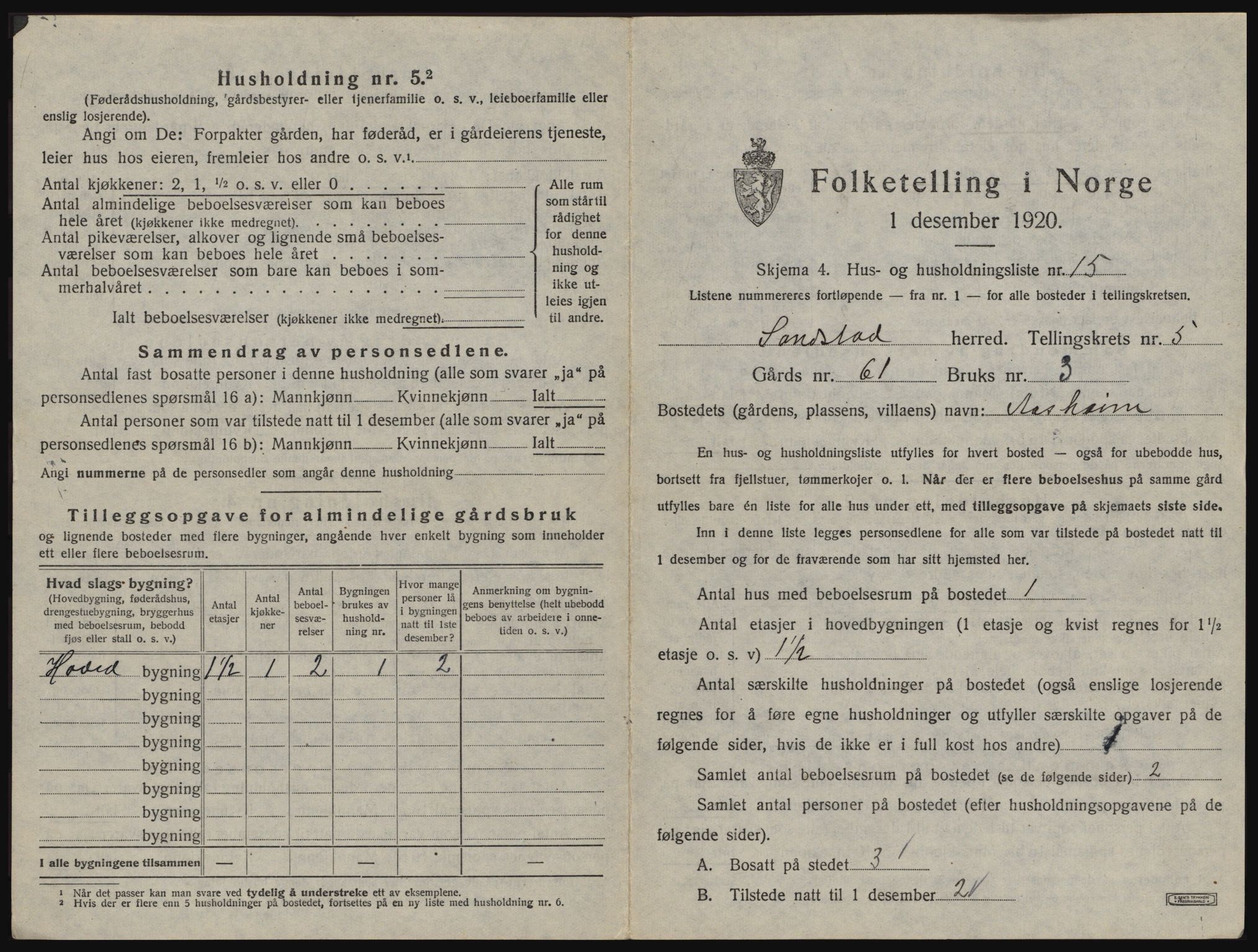 SAT, 1920 census for Sandstad, 1920, p. 345