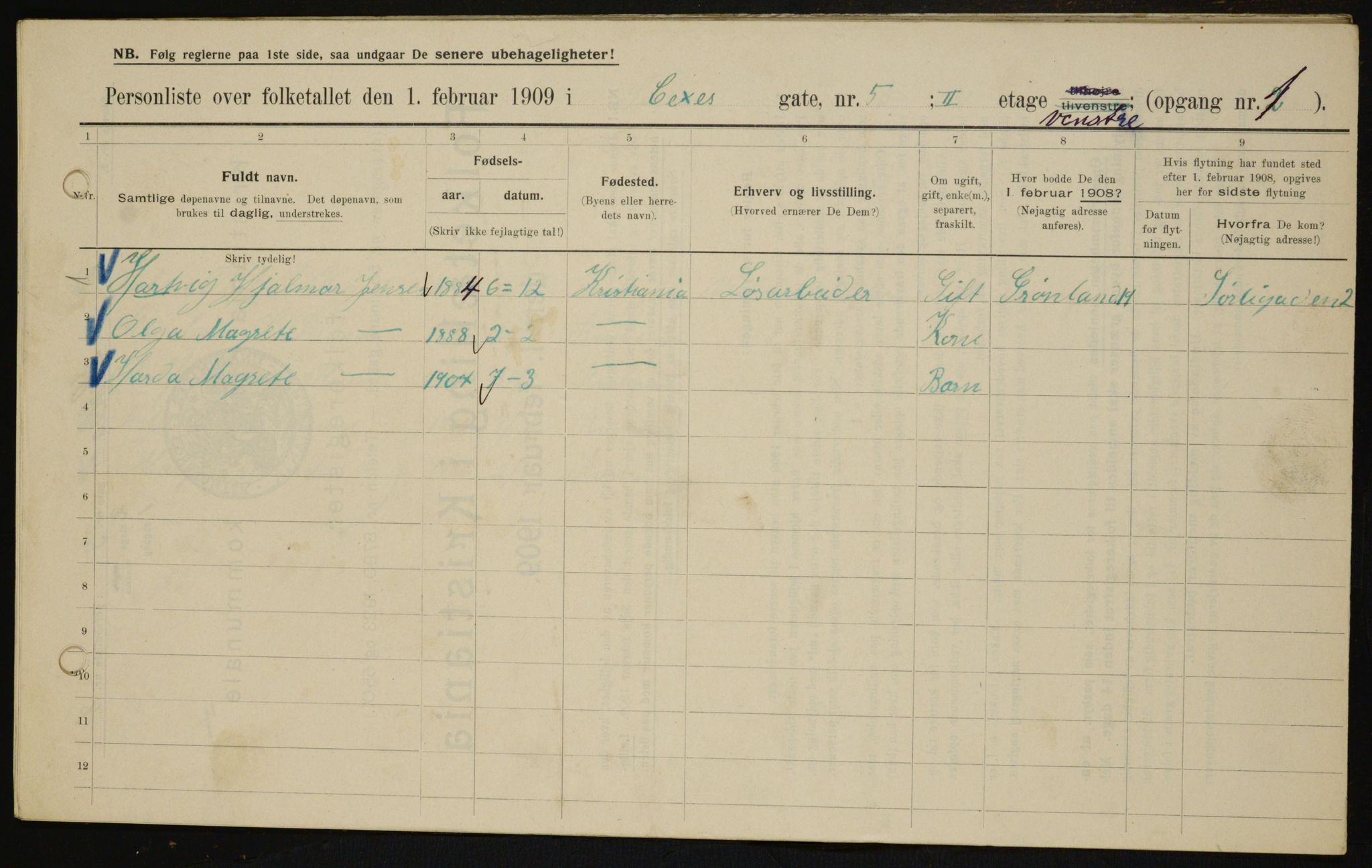 OBA, Municipal Census 1909 for Kristiania, 1909, p. 85937