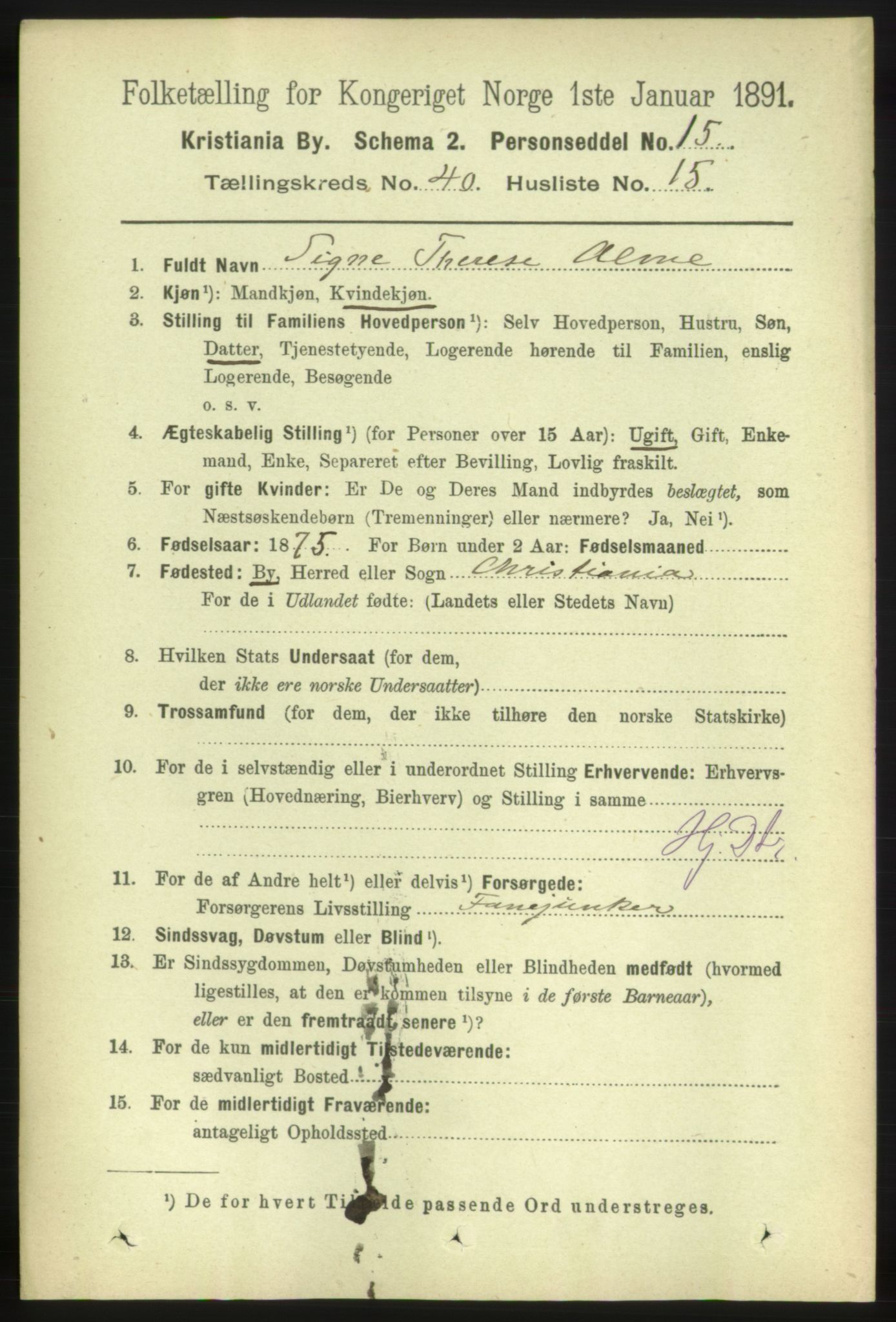 RA, 1891 census for 0301 Kristiania, 1891, p. 23275