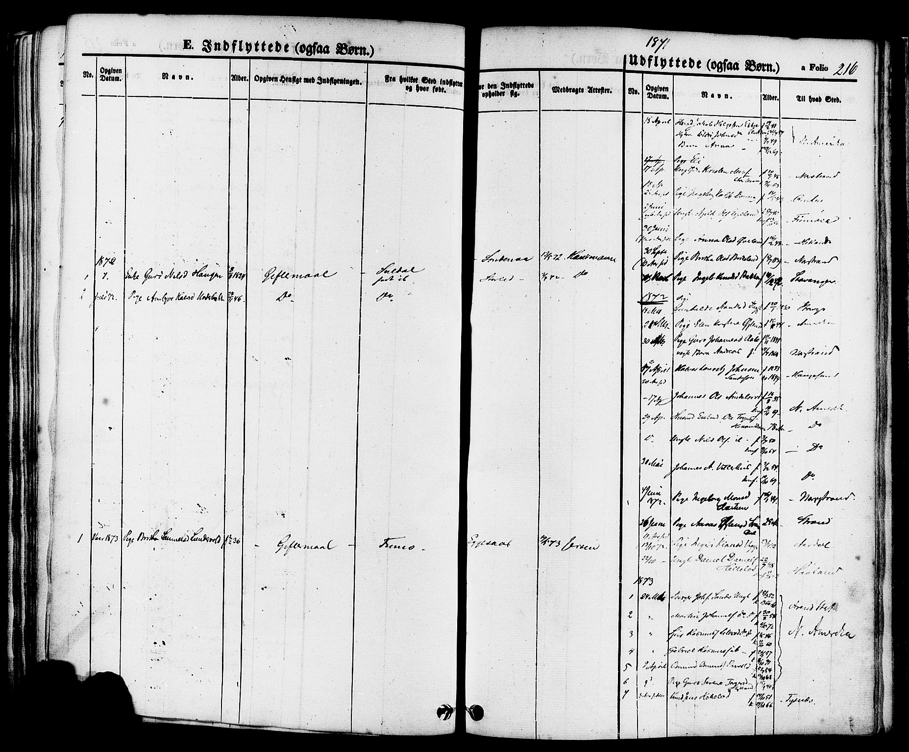 Sand sokneprestkontor, SAST/A-101848/01/III/L0004: Parish register (official) no. A 4, 1859-1880, p. 216