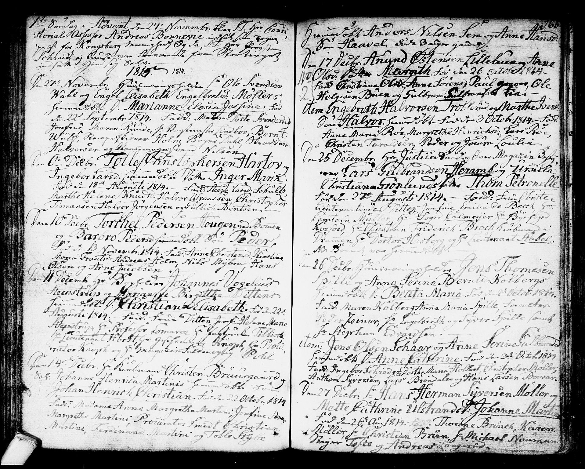 Kongsberg kirkebøker, AV/SAKO-A-22/F/Fa/L0007: Parish register (official) no. I 7, 1795-1816, p. 165