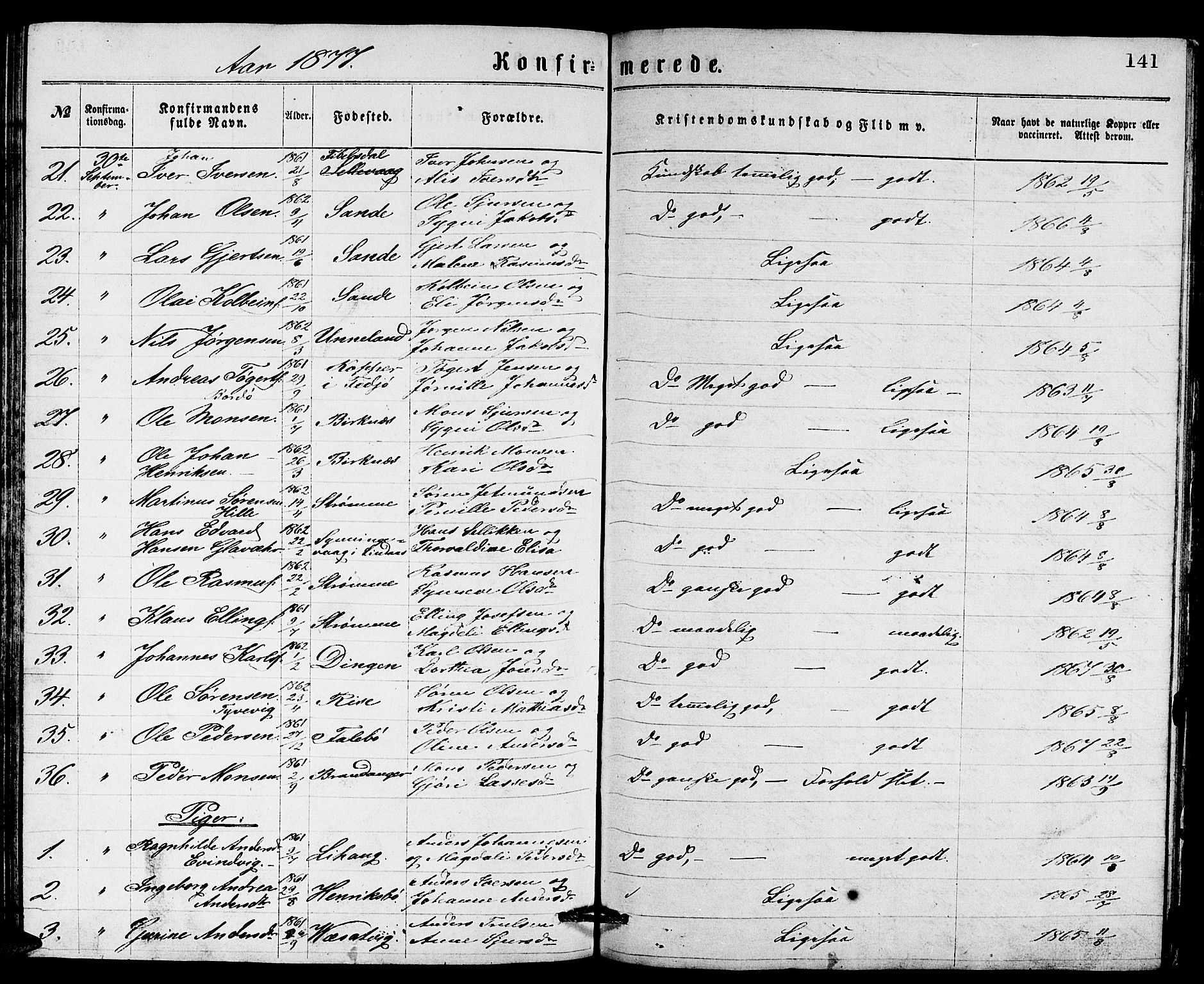 Gulen sokneprestembete, AV/SAB-A-80201/H/Hab/Habb/L0002: Parish register (copy) no. B 2, 1867-1883, p. 141