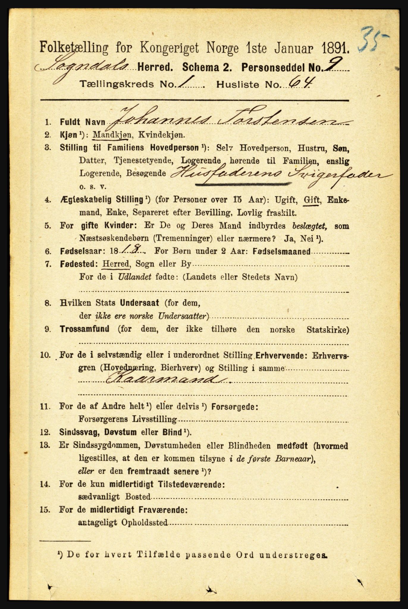 RA, 1891 census for 1420 Sogndal, 1891, p. 435