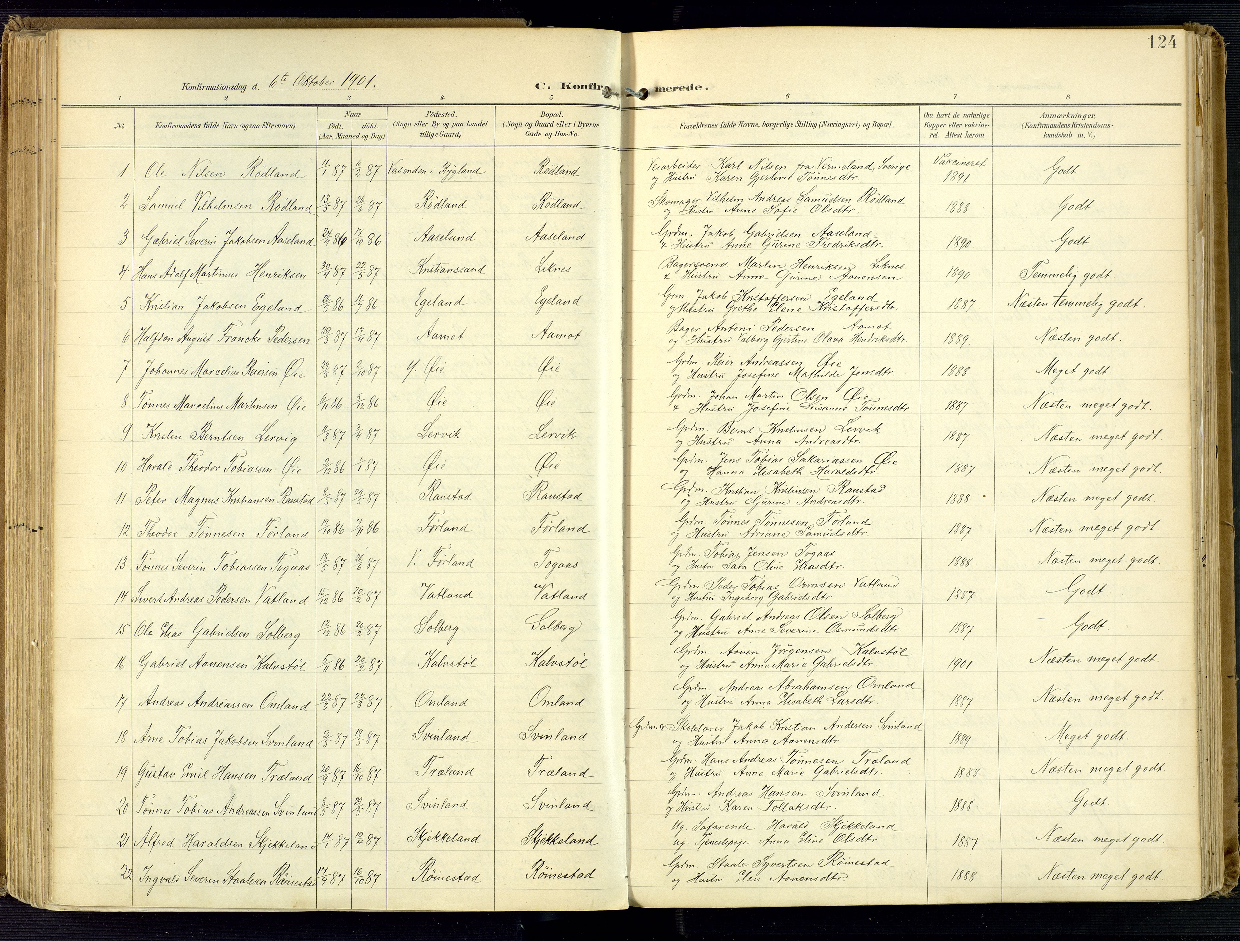 Kvinesdal sokneprestkontor, SAK/1111-0026/F/Fa/Fab/L0009: Parish register (official) no. A 9, 1898-1915, p. 124