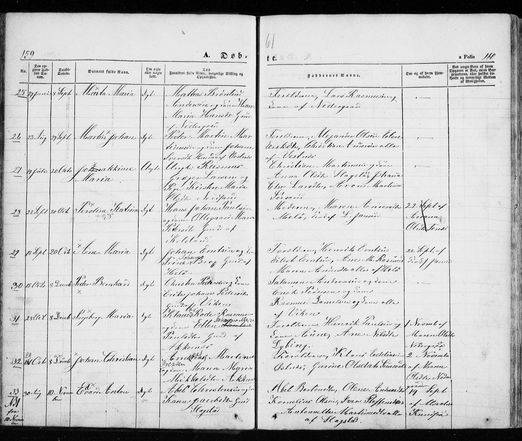 Trondenes sokneprestkontor, AV/SATØ-S-1319/H/Ha/L0010kirke: Parish register (official) no. 10, 1840-1865, p. 159-160